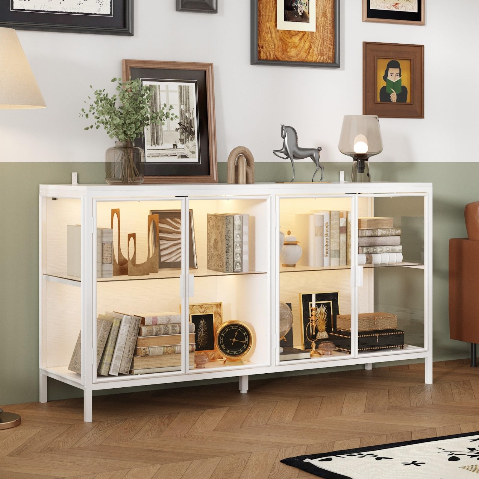 Display Cabinet with Glass Doors and LED Lights