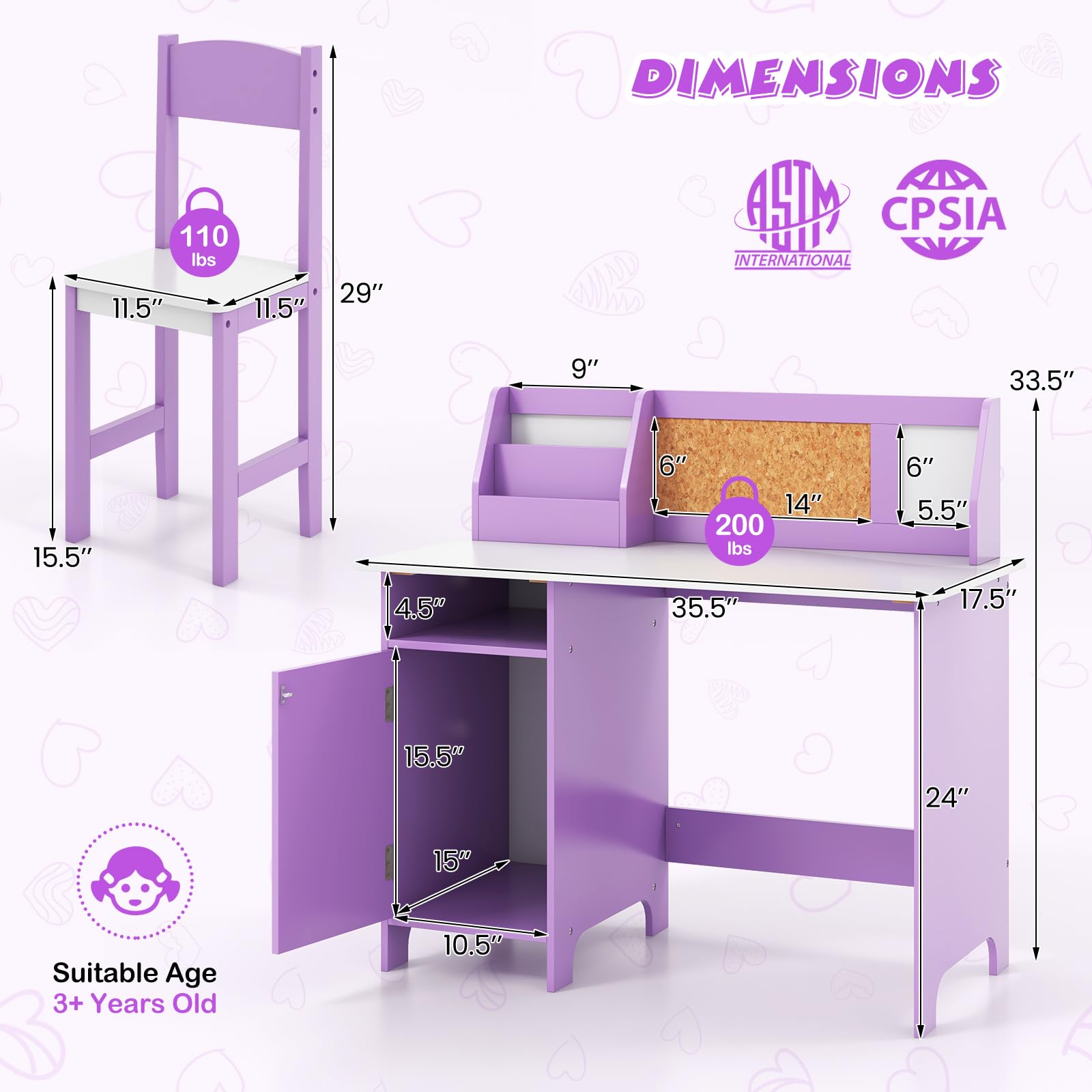 Kids Desk and Chair Set with Storage Hutch