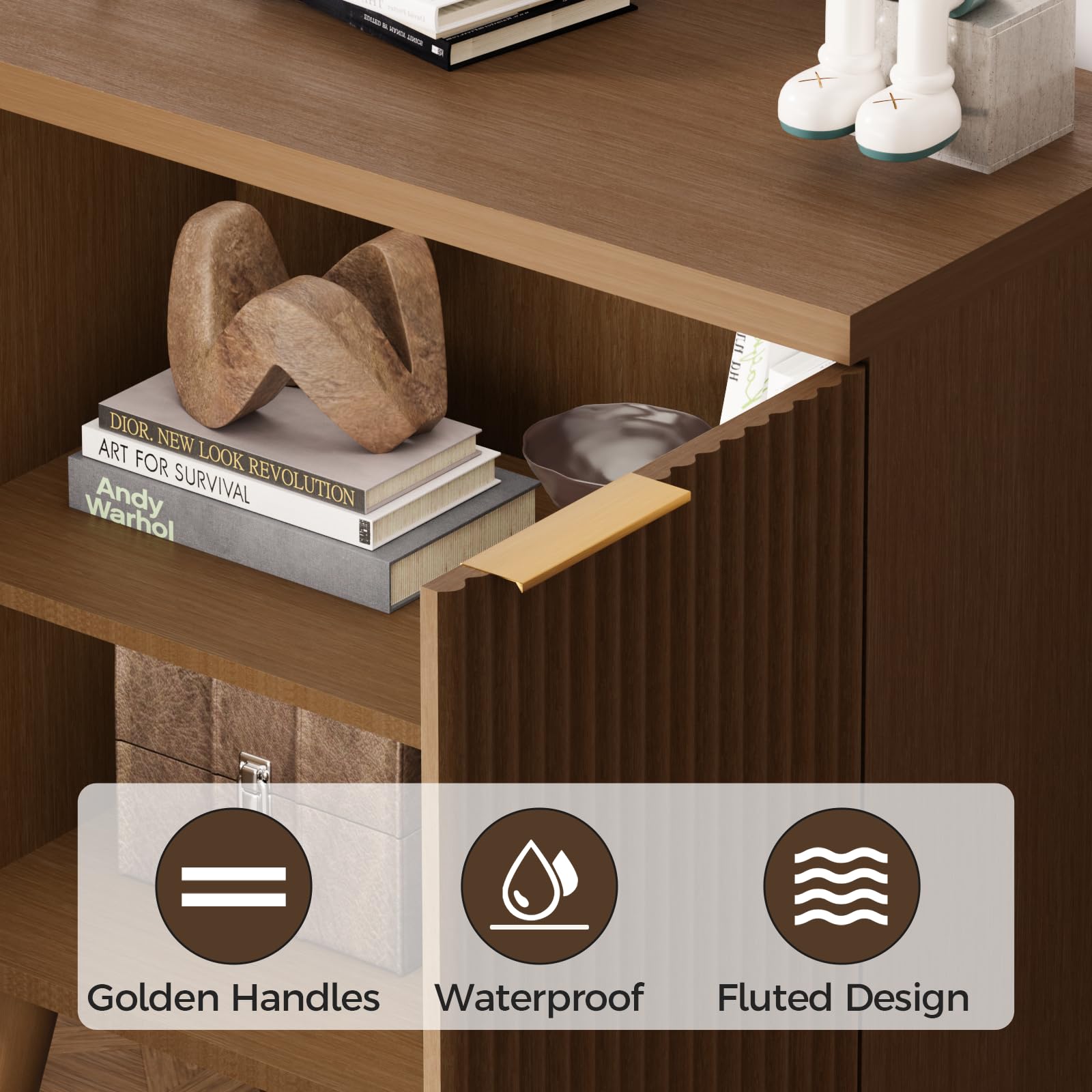 Fluted Sideboard with 4 Doors and Adjustable Shelves
