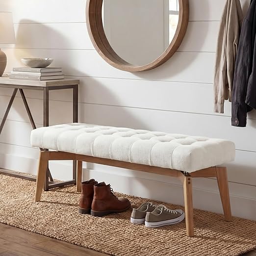 Tufted Linen Upholstered Bench 45.5"