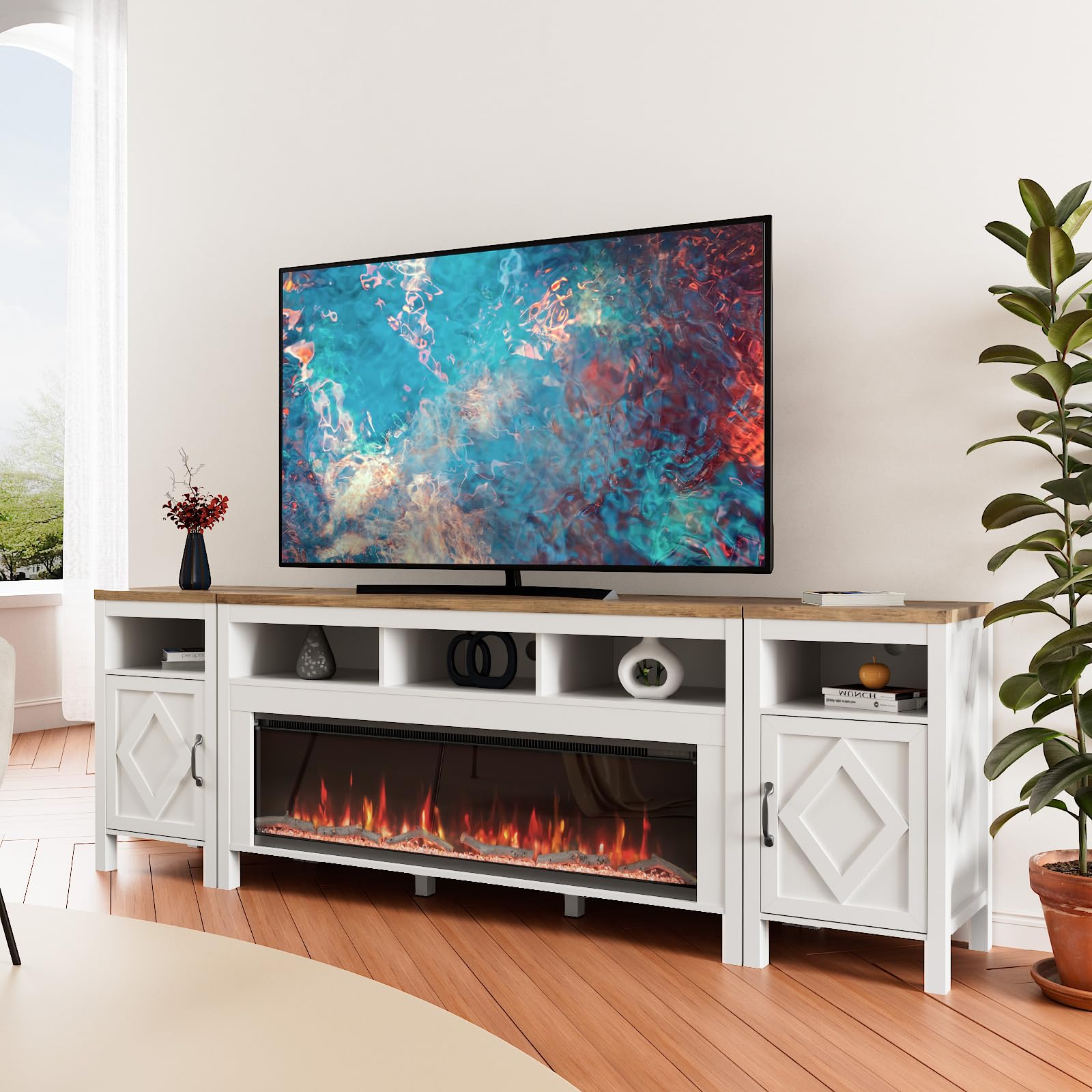 TV Stand with Electric Fireplace for TVs Up to 100 Inch