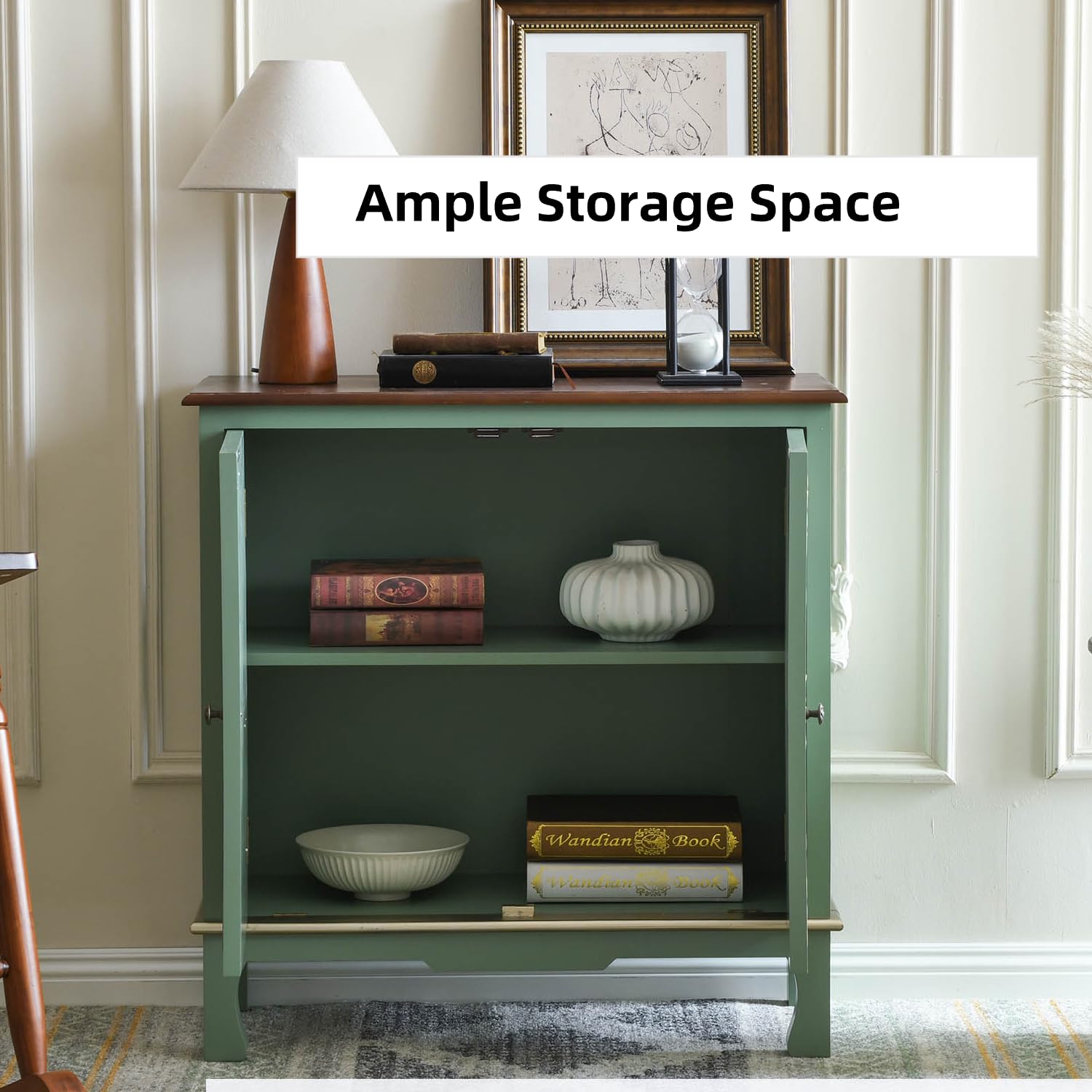 Vintage Green Storage Cabinet with Gold Accents