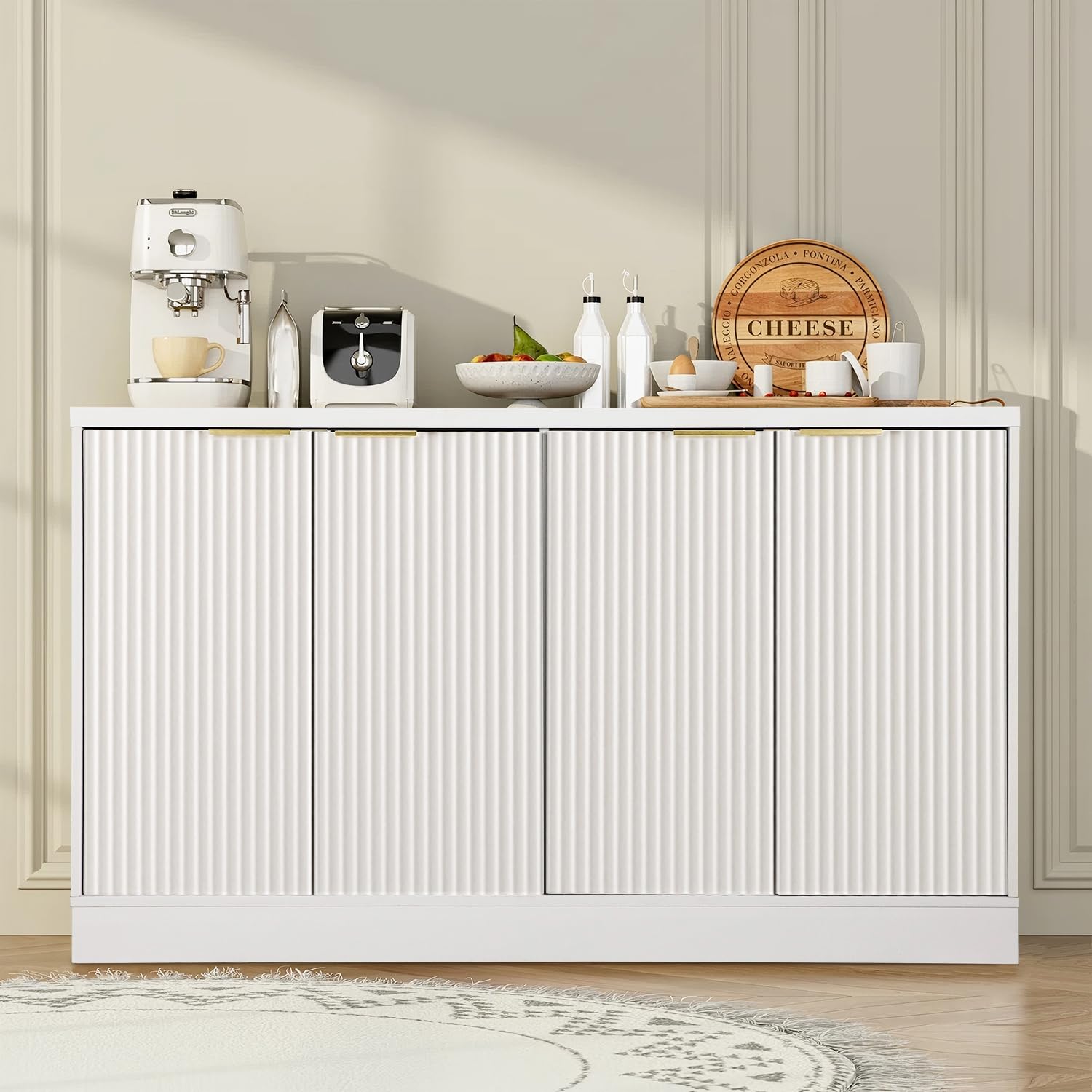 Fluted Buffet Sideboard Cabinet with Adjustable Shelves