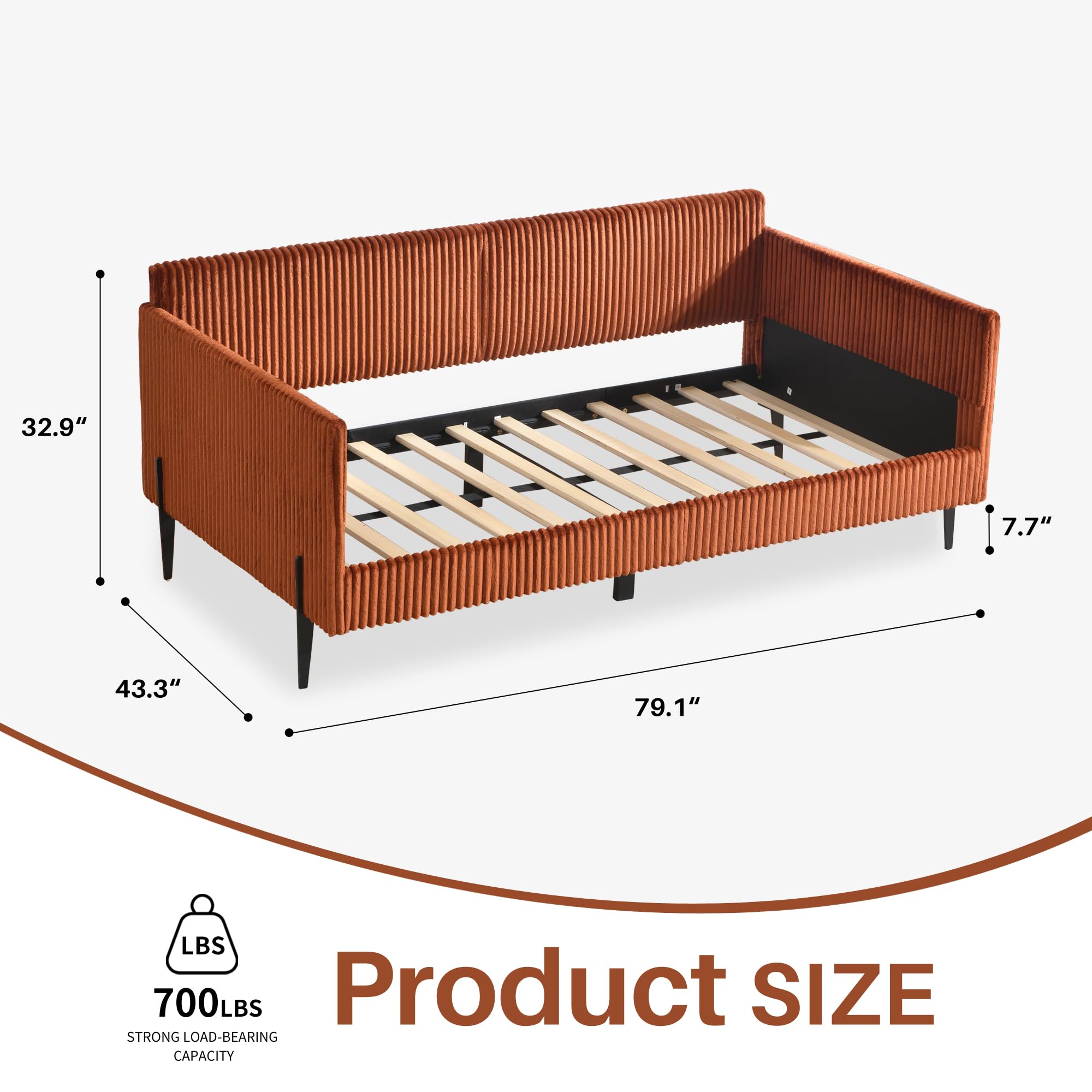 Single-Size Upholstered Sofa Bed with Metal Support Legs