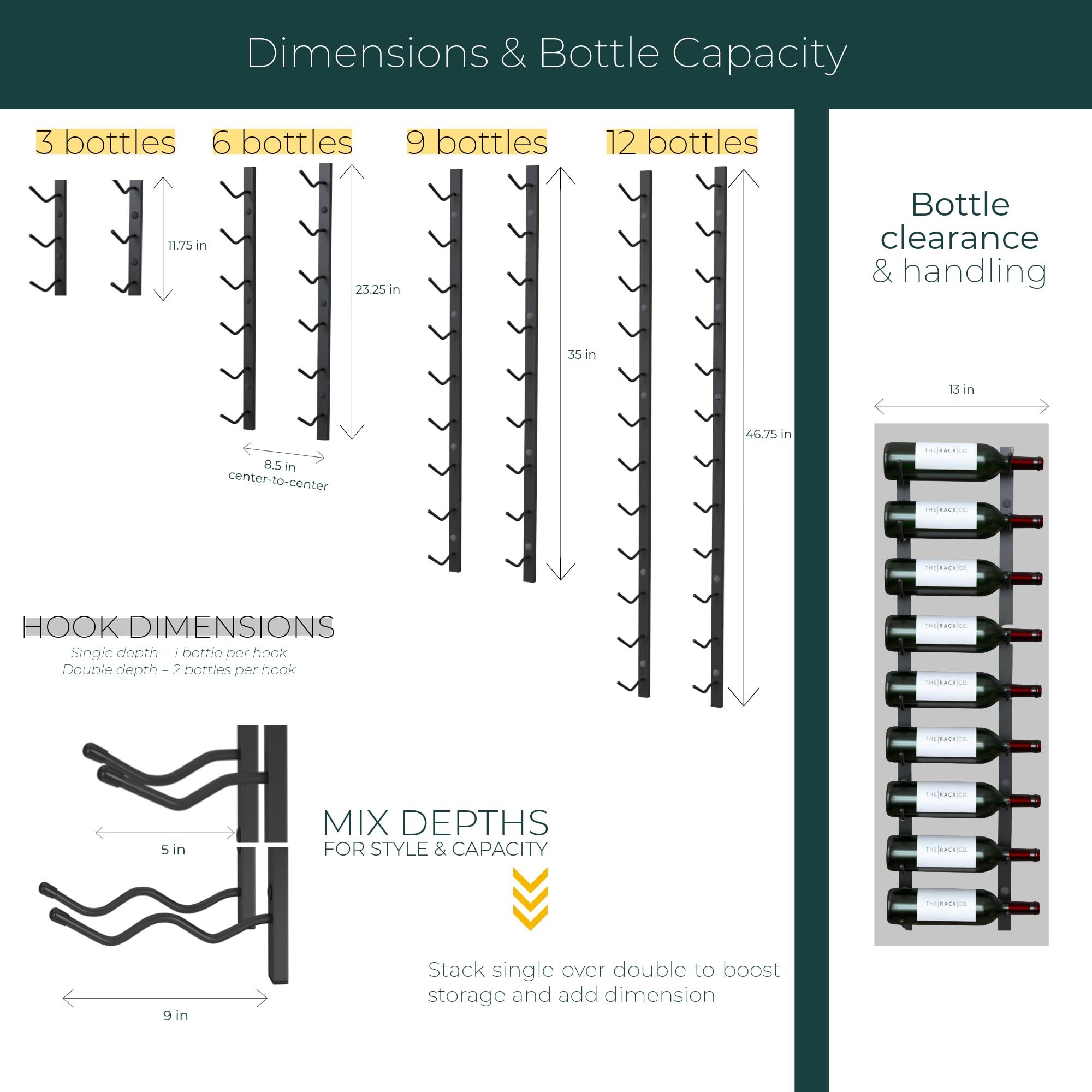 Wall Mounted Wine Rack - 6 Bottle Storage
