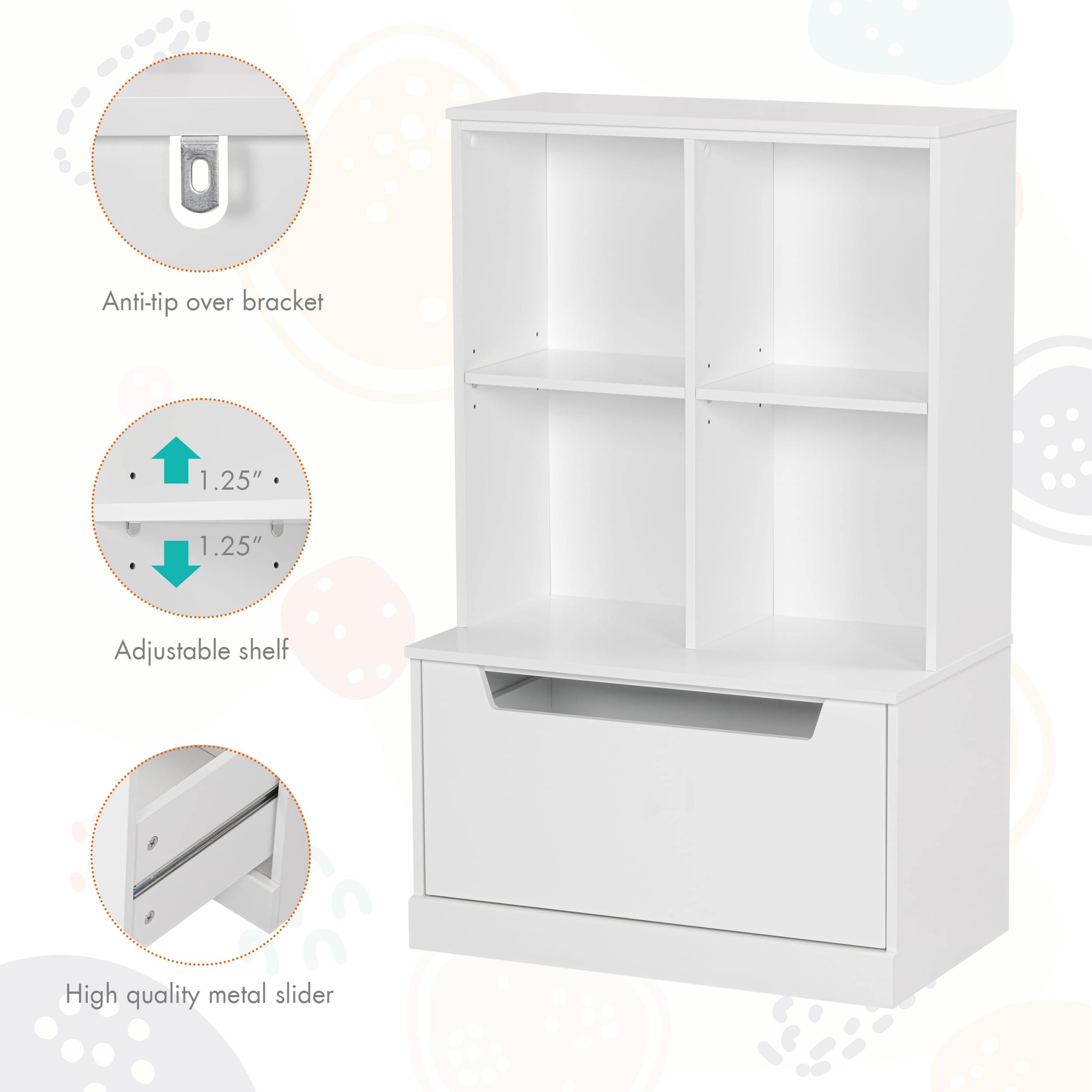 Kids Bookshelf and Toy Storage Organizer with Cubbies and Drawer