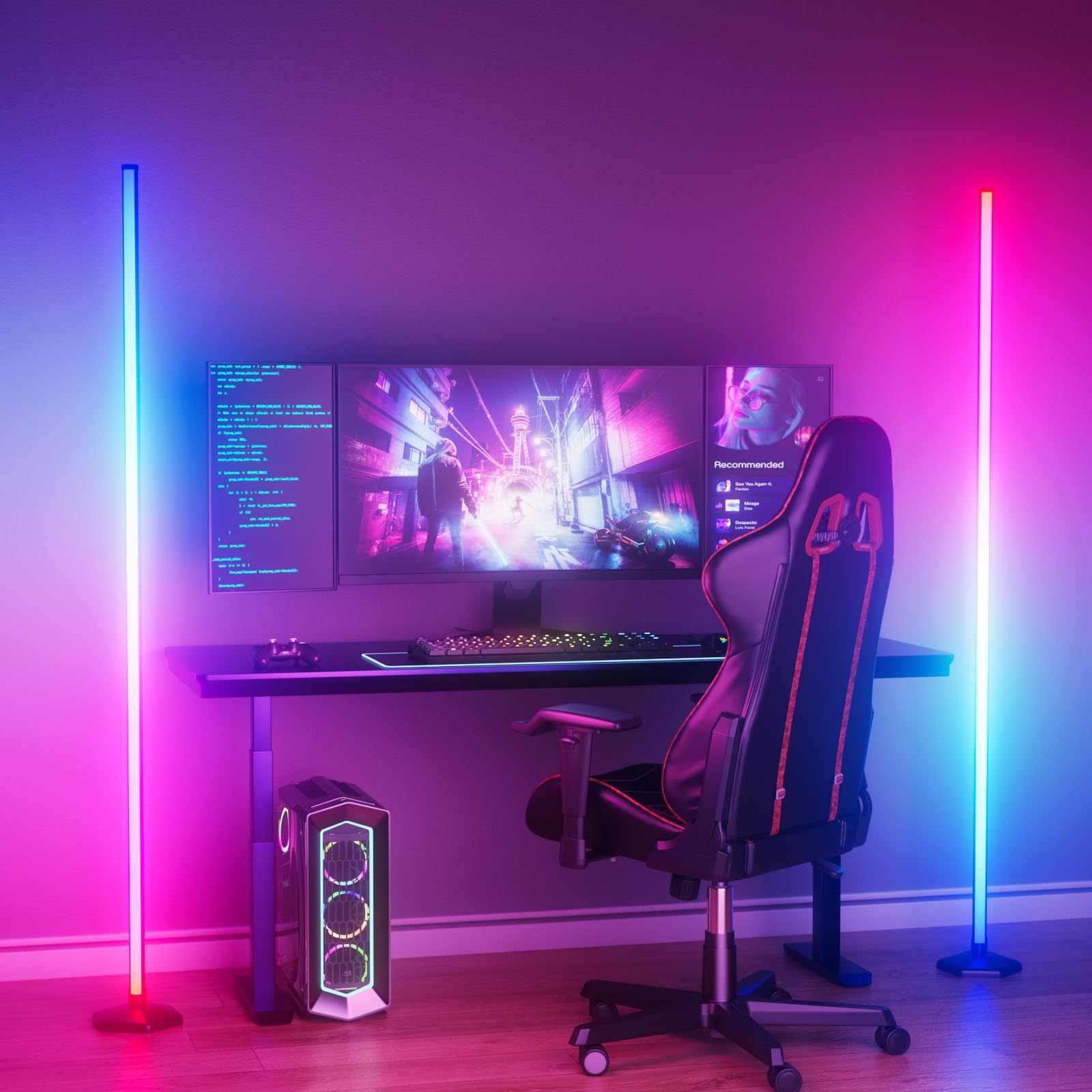 65" RGB Corner Floor Lamp with Music Sync and Remote Control