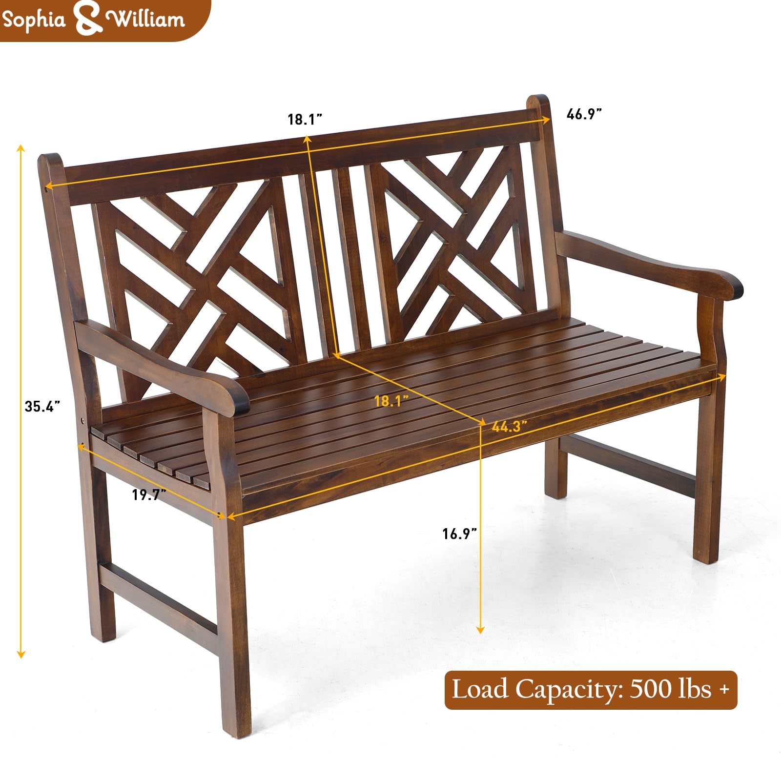 Outdoor Wood Bench 47" Weatherproof Patio Seating