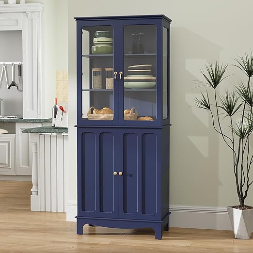 Tall Storage Cabinet with Glass Doors