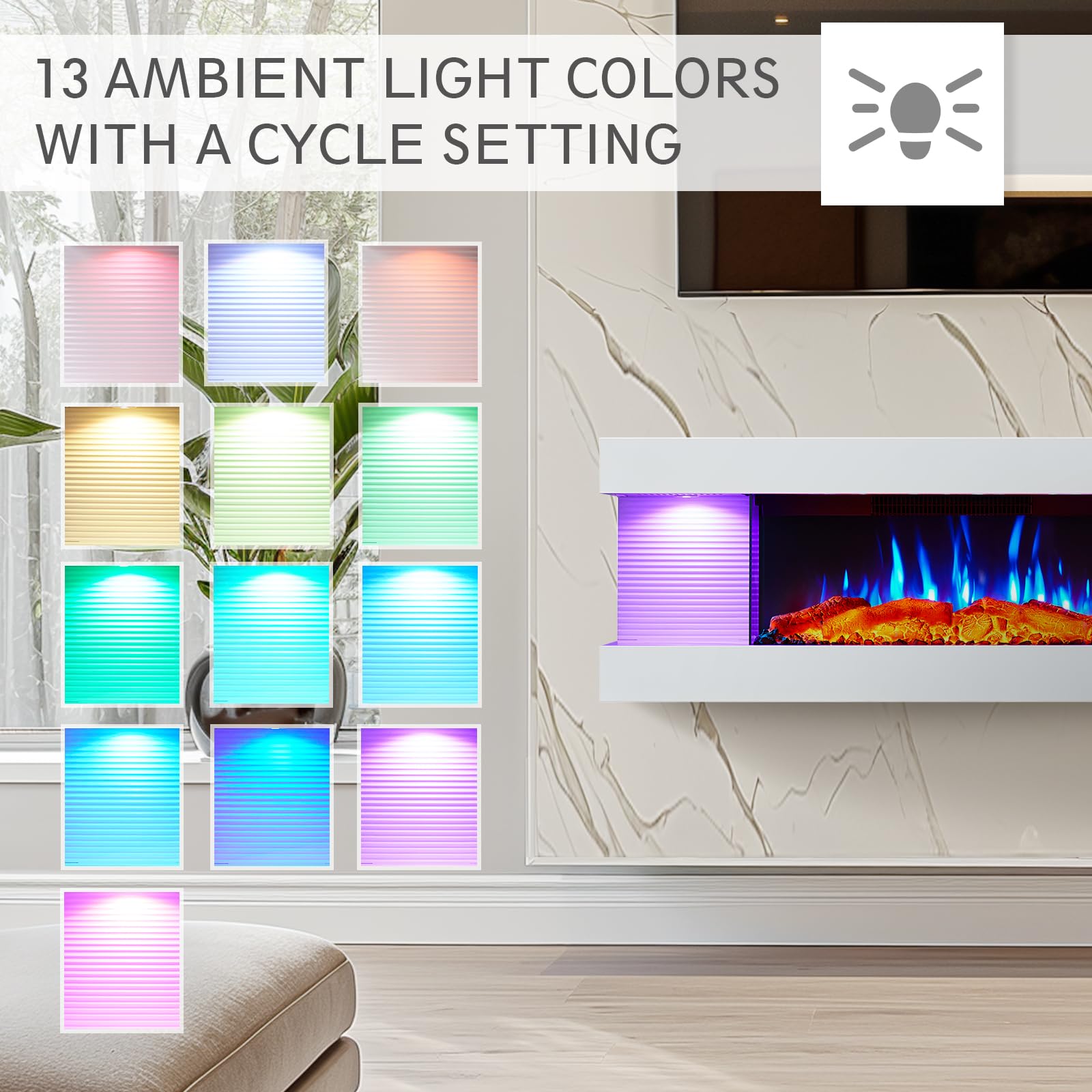 44 Inch Wall Mounted Electric Fireplace with Multi-Color Flames