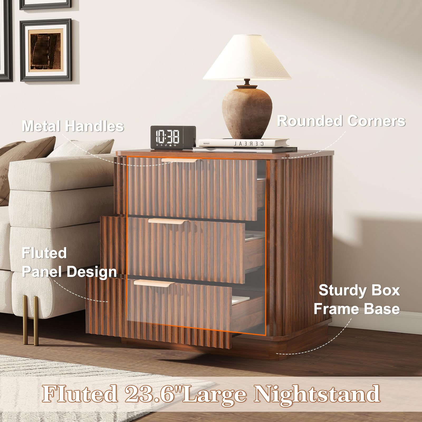 Fluted 9 Drawer Dresser and Nightstand Set