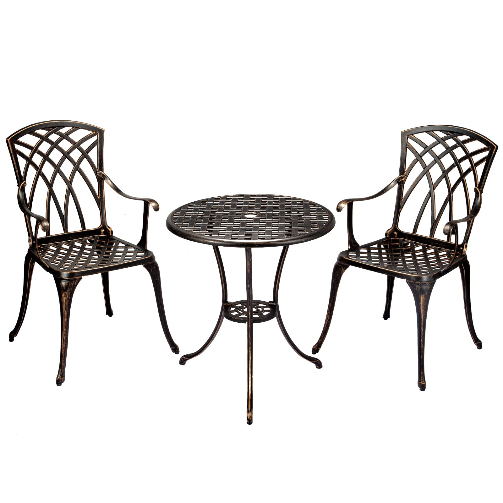 SunnyFurn 3-Piece Bistro Set Table Outdoor, Cast Aluminum Bistro Set Two Chairs,Lightweight Maintenance Free Outdoor Seating/Indoor Use,Tulip Design,Outdoor Patio Seating, Antique Bronze Finish
