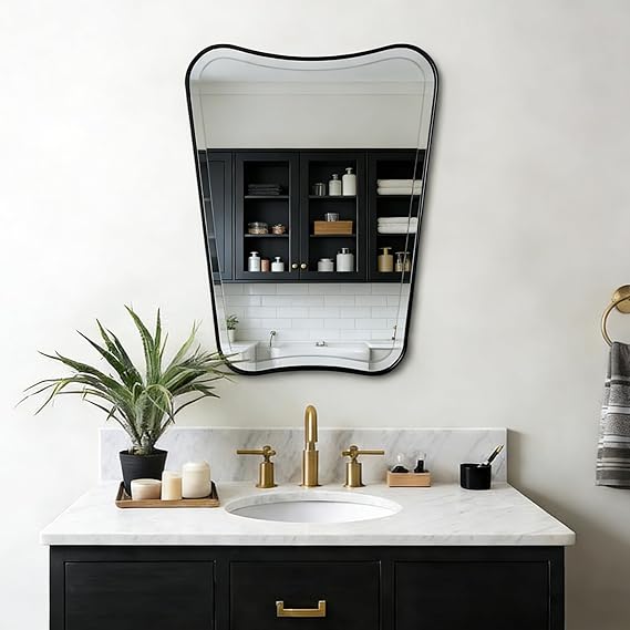 Wavy Bathroom Mirror 36x24 Gold Brushed Stainless Steel