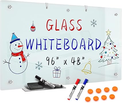 Magnetic Glass Dry Erase Whiteboard 72 x 48 Inches Wall Mounted
