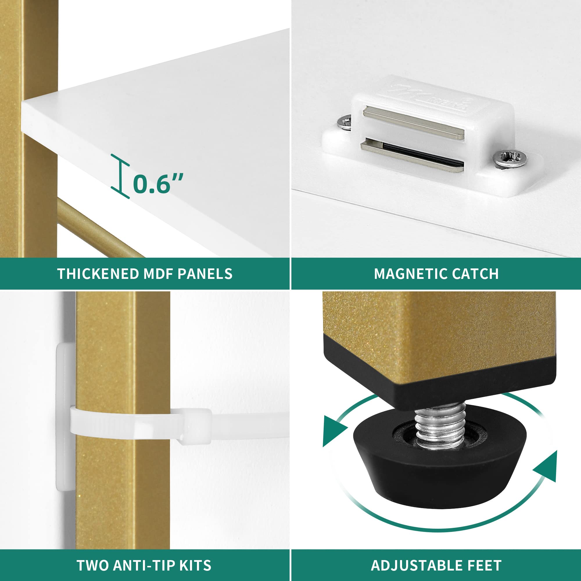 Gold & White Modern Bookshelf with Storage