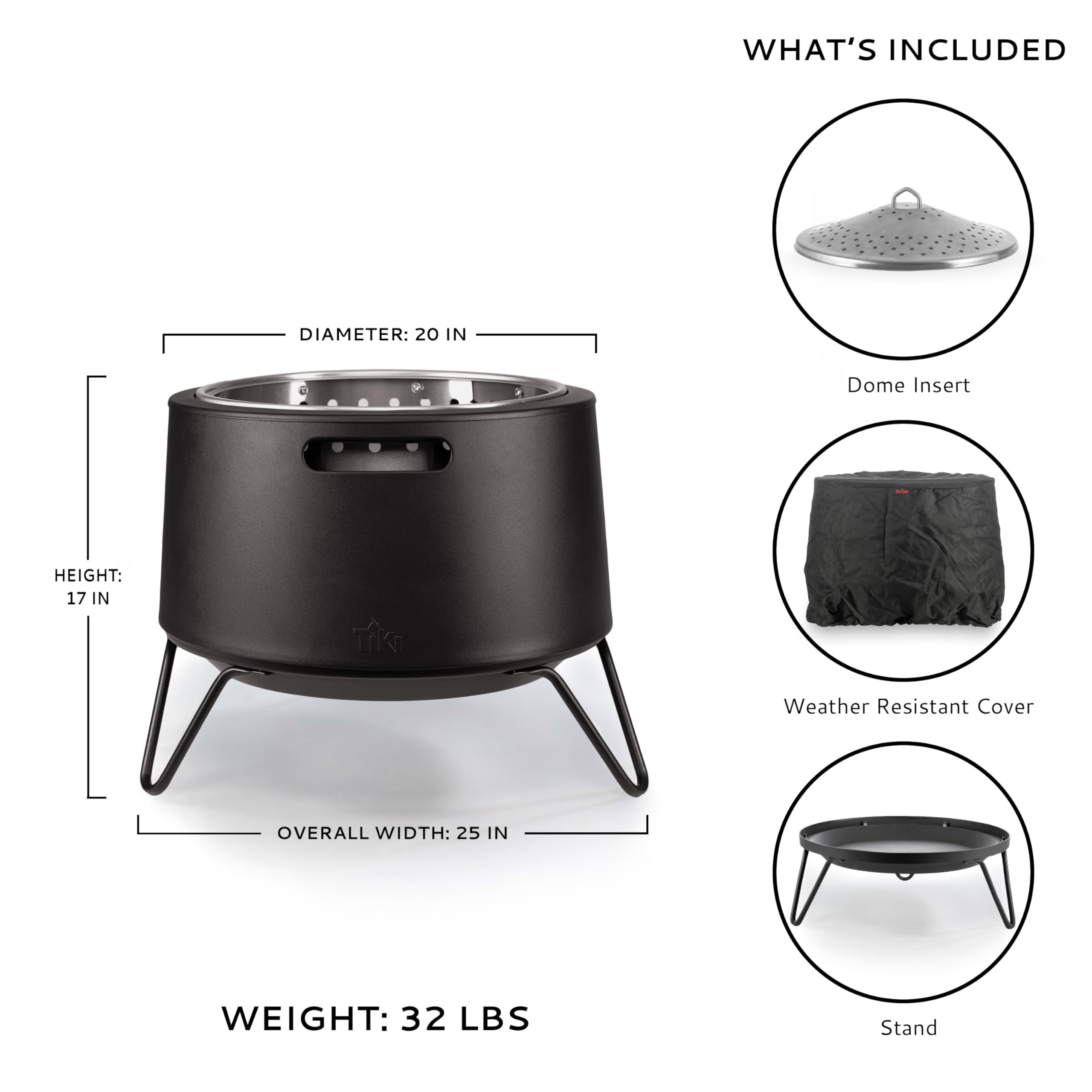 20-Inch Smokeless Fire Pit with Ash Base and Cover