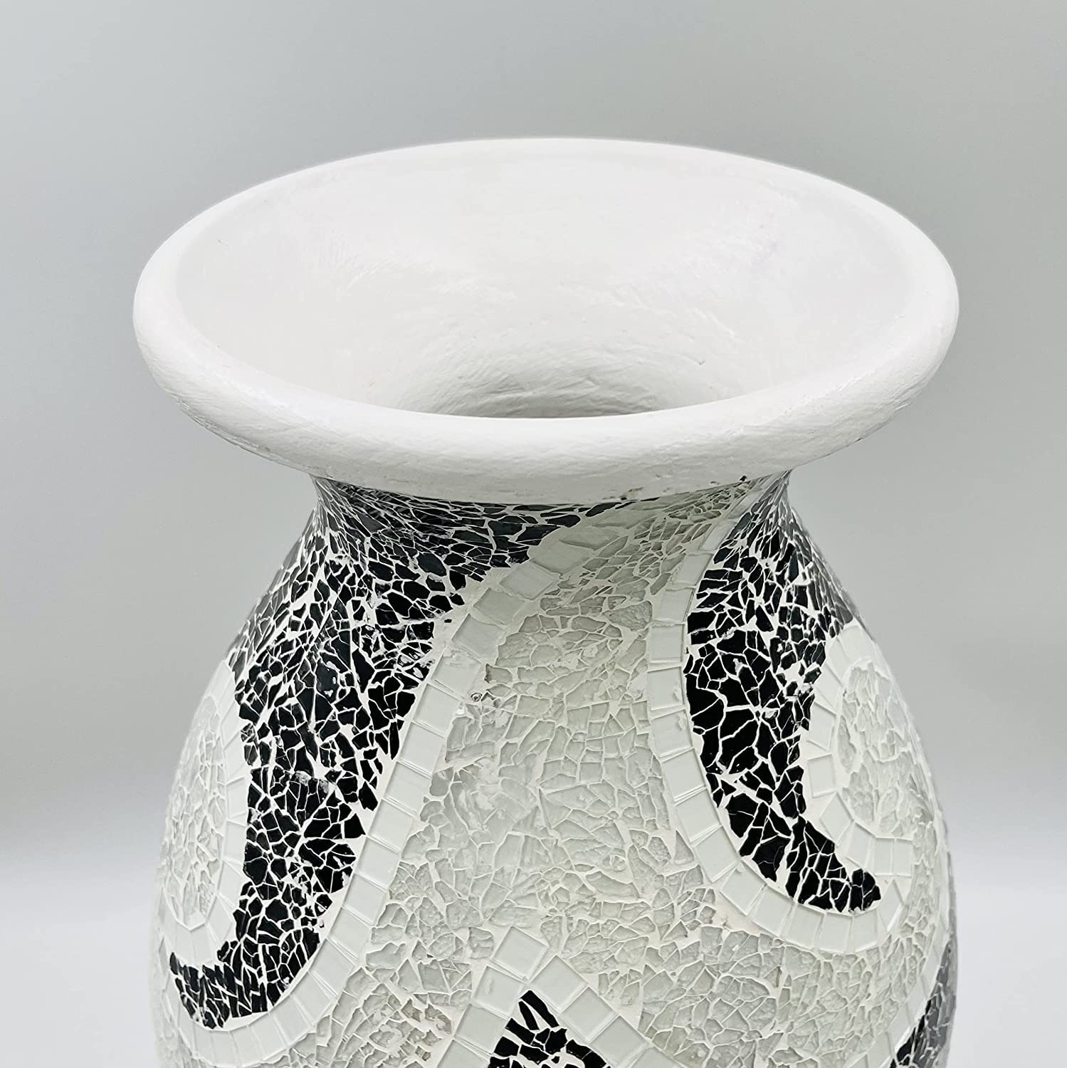 18 Inch Mosaic Floor Vase - Black and White Terracotta Cylinder