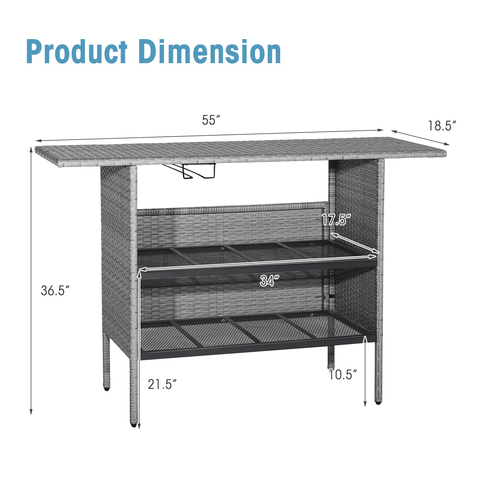 Outdoor Wicker Bar Table with Storage
