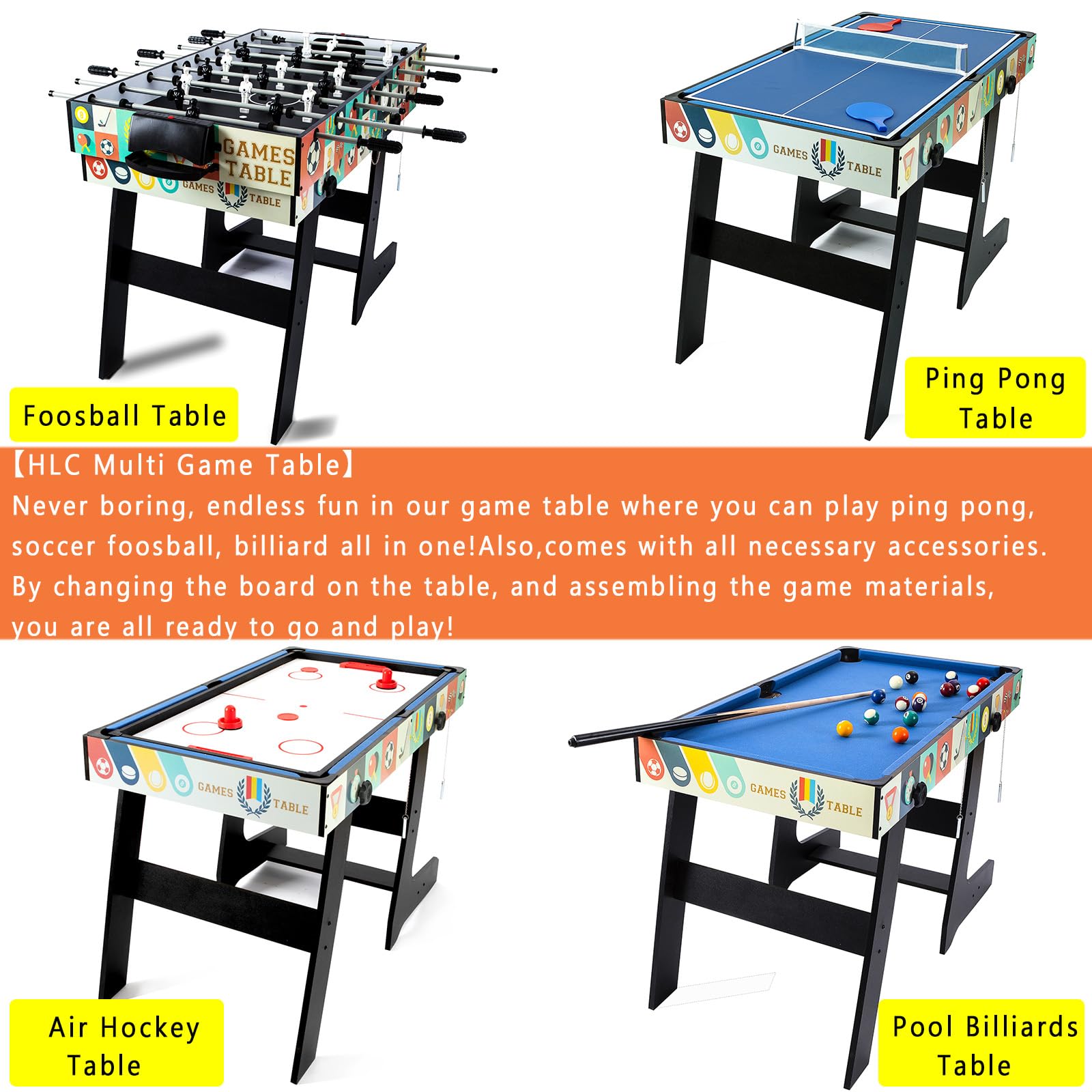 4-in-1 Multi Game Table with Foosball, Pool, Hockey, and Ping Pong