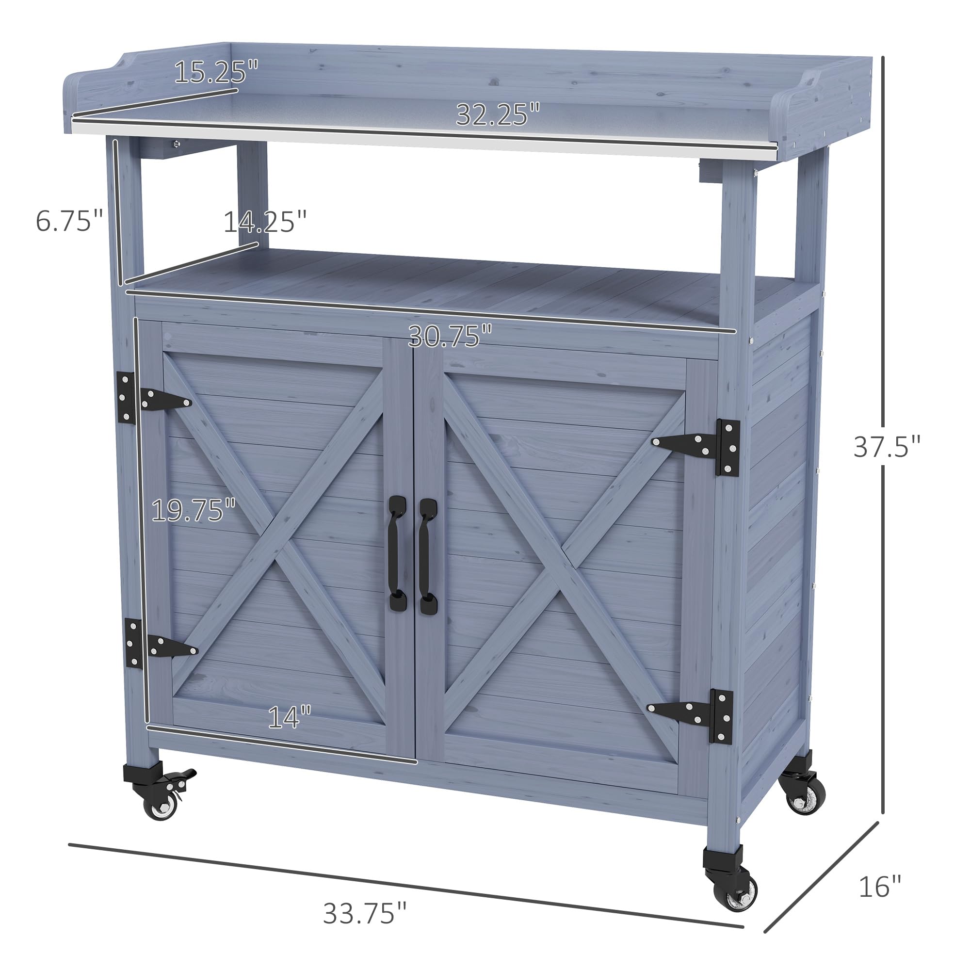Outdoor Wooden Potting Bench with Storage Cabinet