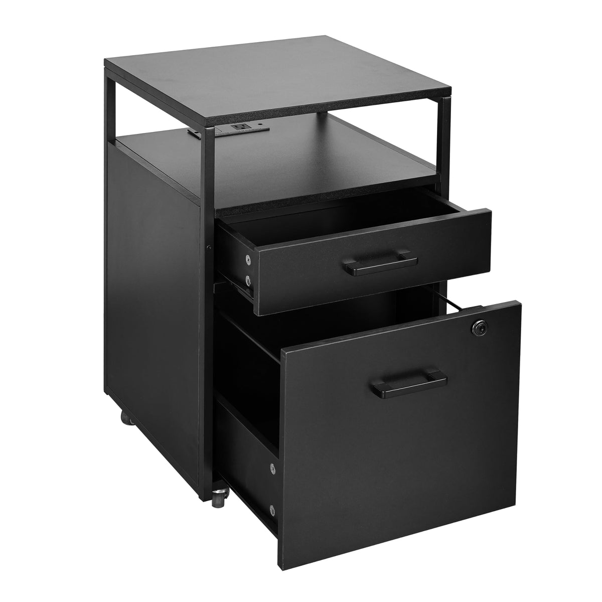 2-Drawer Rolling File Cabinet with Lock and USB Charging Ports
