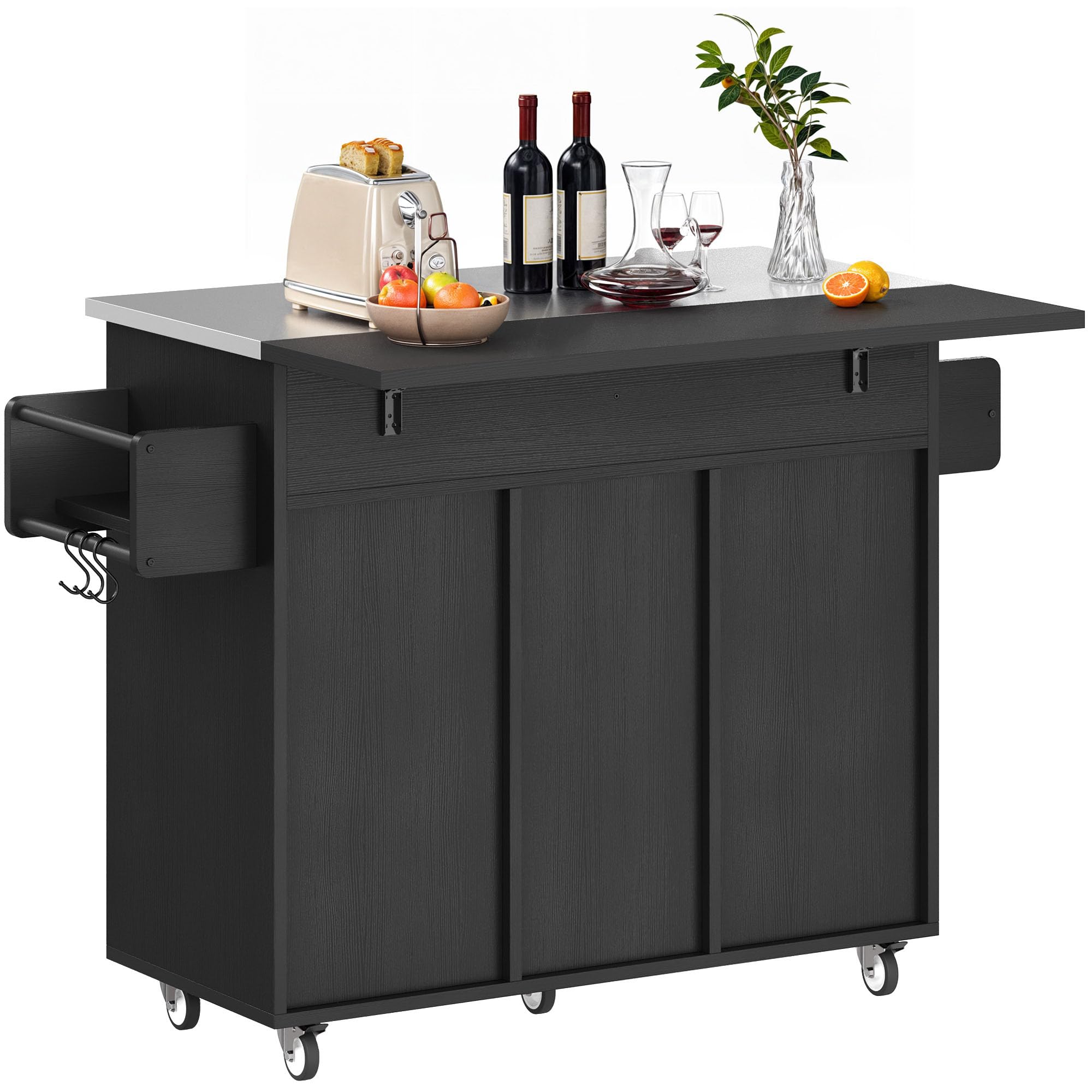 Kitchen Island Cart with Folding Drop Leaf