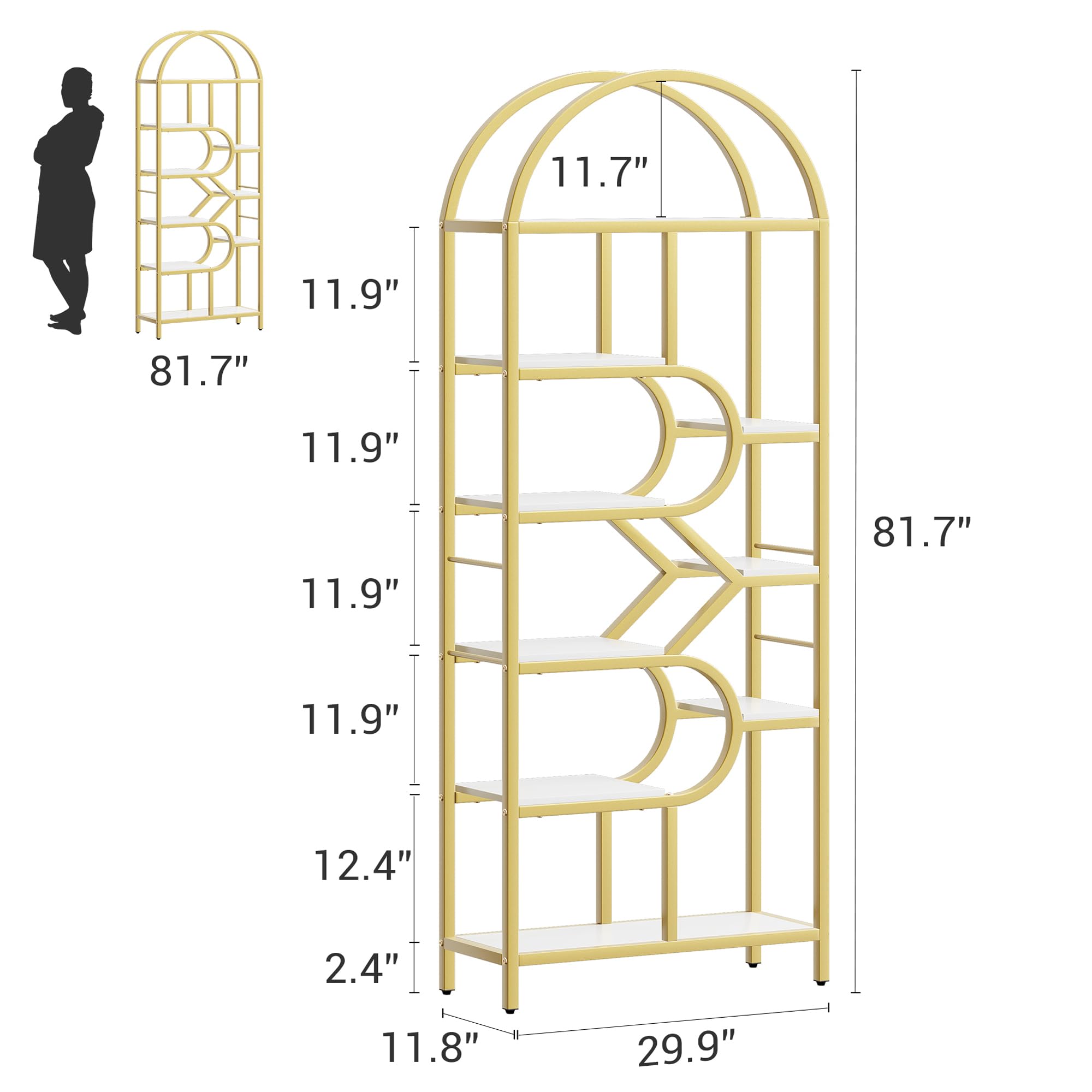 Arched Geometric Bookshelf 6 Tier Storage Display Rack