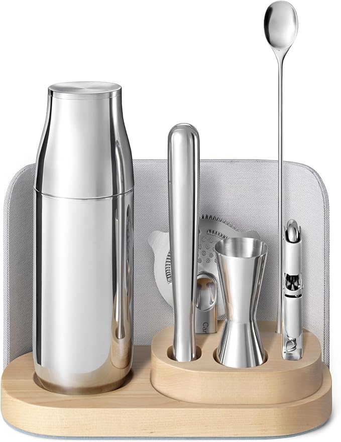 9-Piece Complete Bar Set - Cocktail Shaker, Jigger, Muddler, Wine Key & Organizer