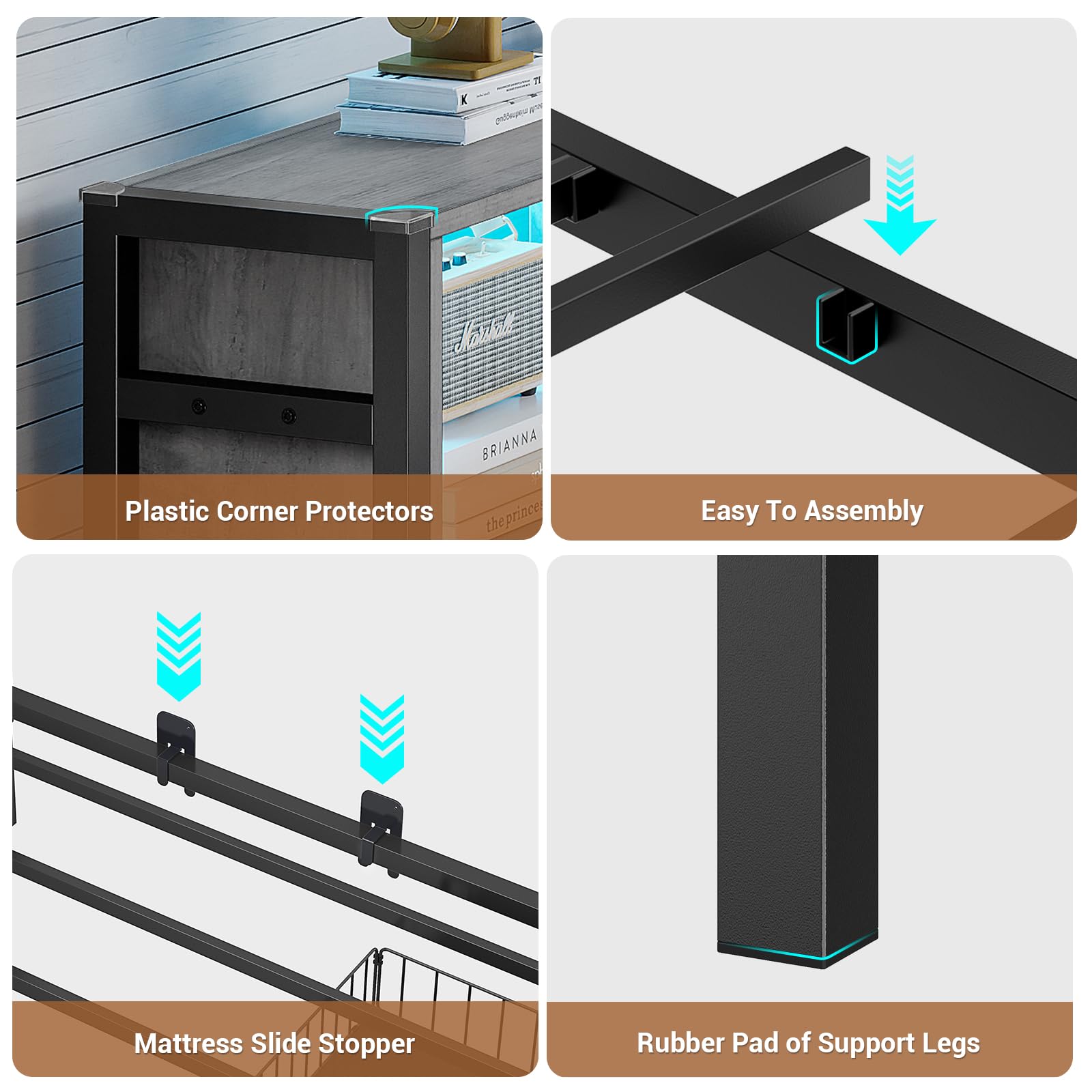Twin Corner Bed Frame with Storage Drawers and Bookcase Headboard