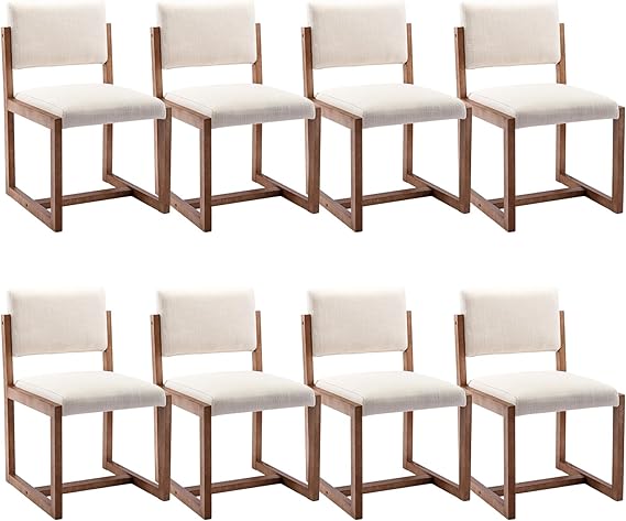 Upholstered Dining Chairs Set of 4 - Mid-Century Modern Linen Fabric