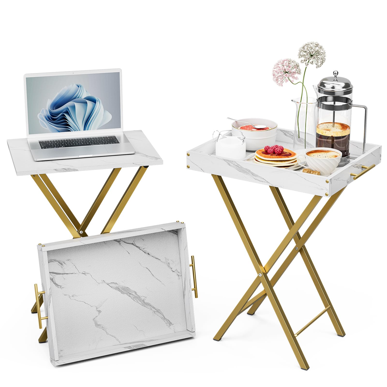 Folding TV Tray Tables Set of 2 with Removable Serving Tray