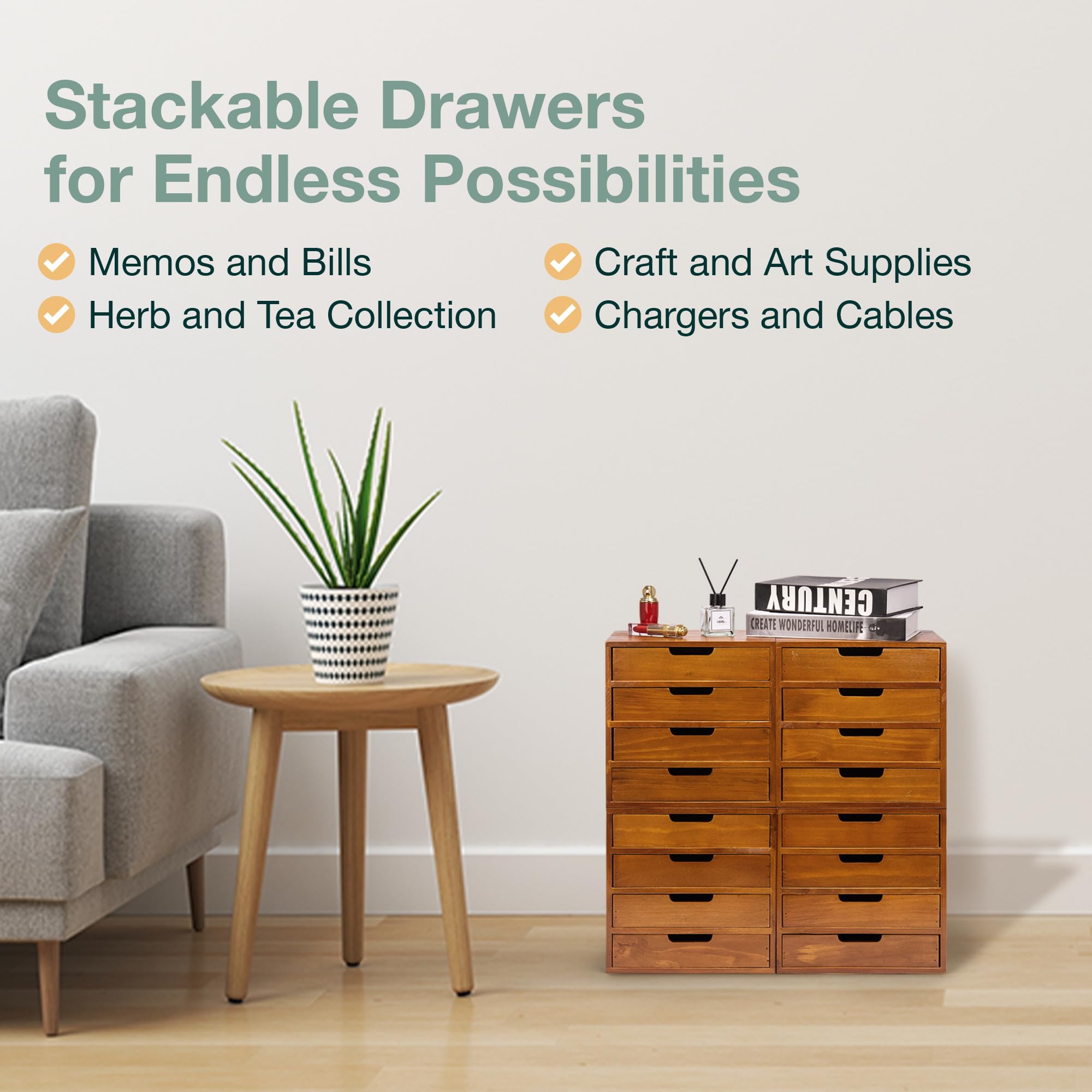 4-Pack Wooden Desktop Storage Organizer