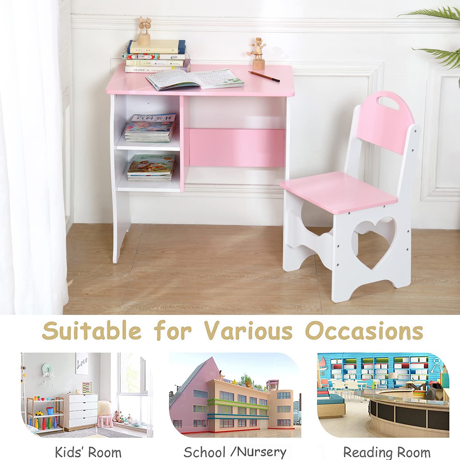 Kids Desk and Chair Set with Storage