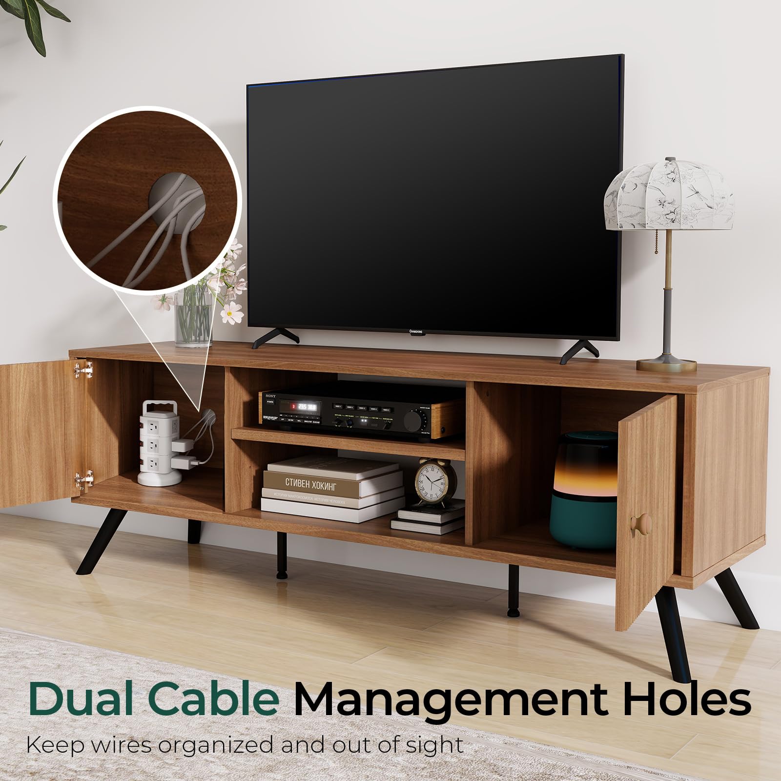 Mid-Century Modern TV Stand 53" Mocha