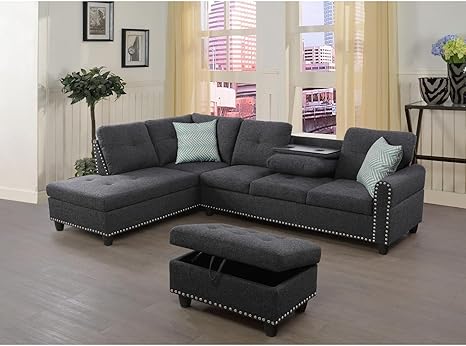 L-Shaped Sectional Sofa with Storage Ottoman