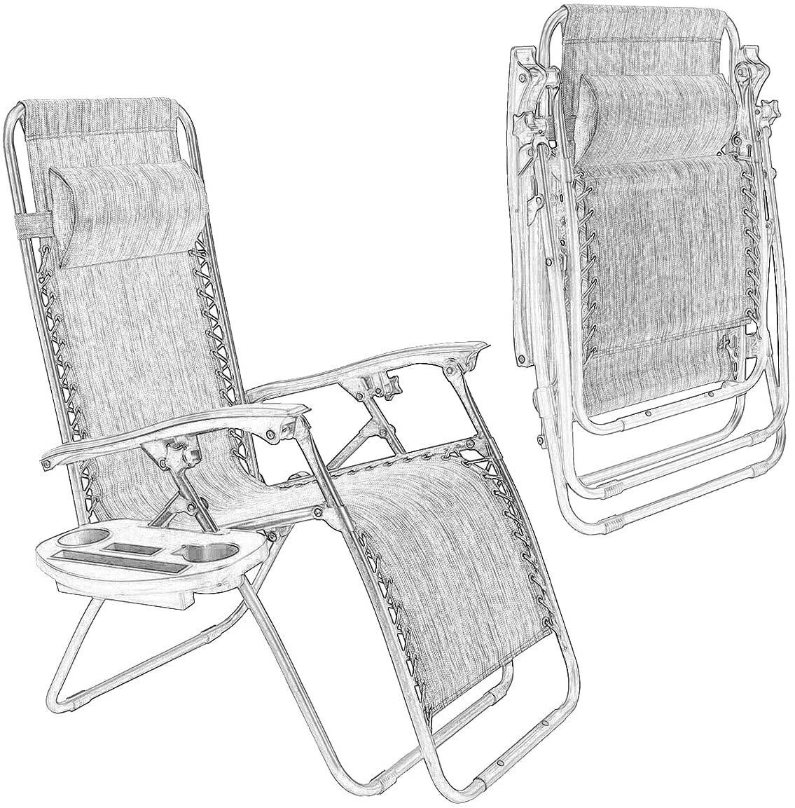 Rainfally Set of 2 Zero Gravity Chair, Outdoor Folding Lounge Chair w/Cup Holder & Headrest, Adjustable Reclining Patio Chair for Poolside, Backyard, Beach,Camping