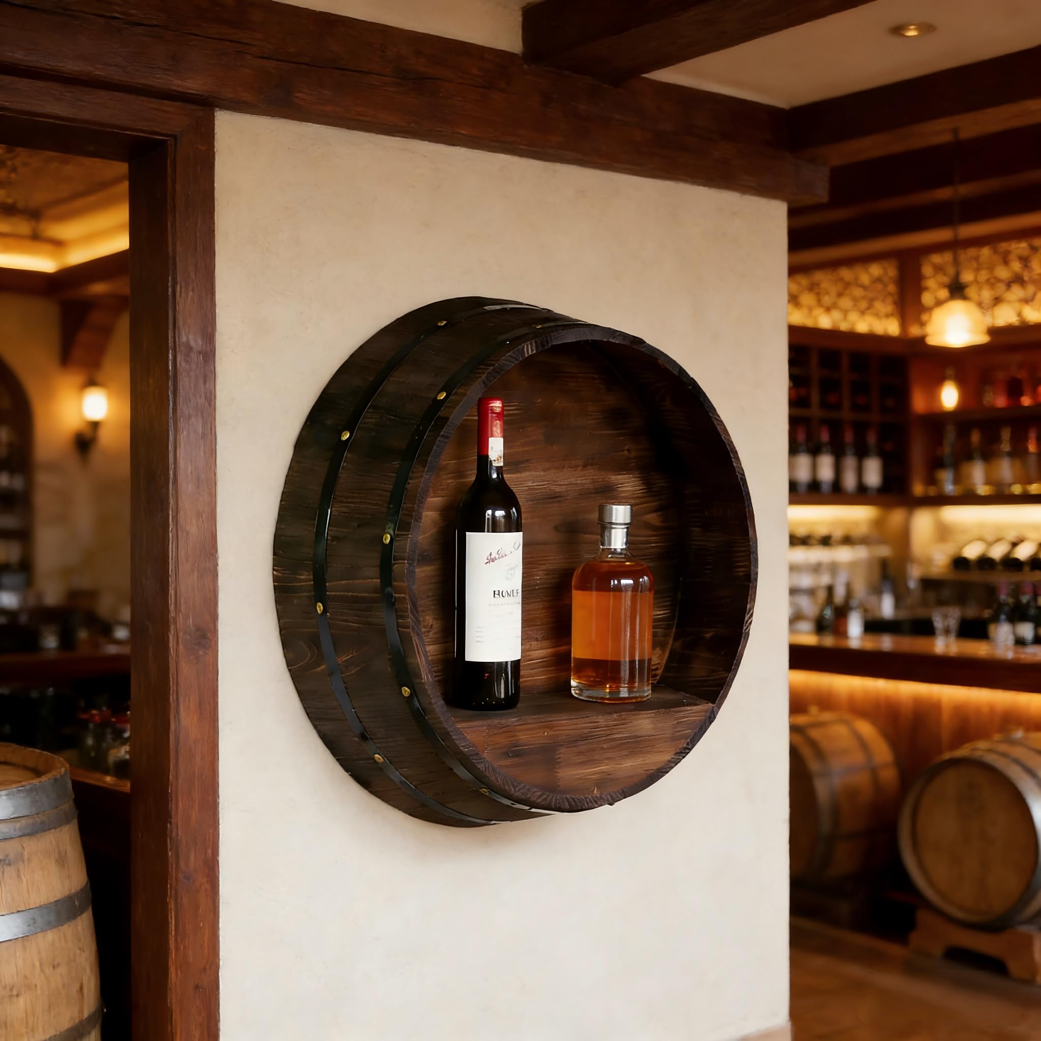Wall Mounted Wine Rack Bourbon Barrel Style