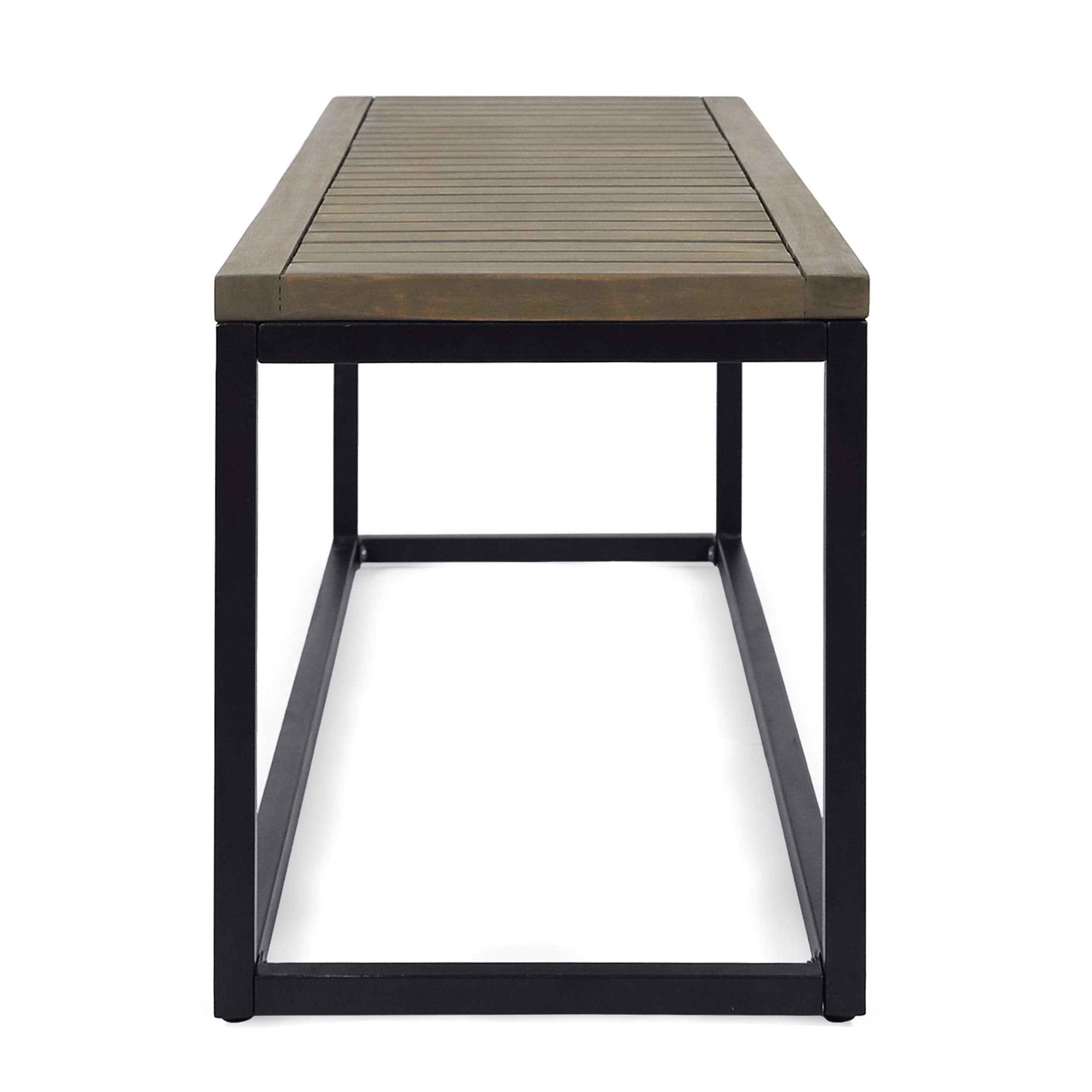 Outdoor Industrial Acacia Wood and Iron Bench