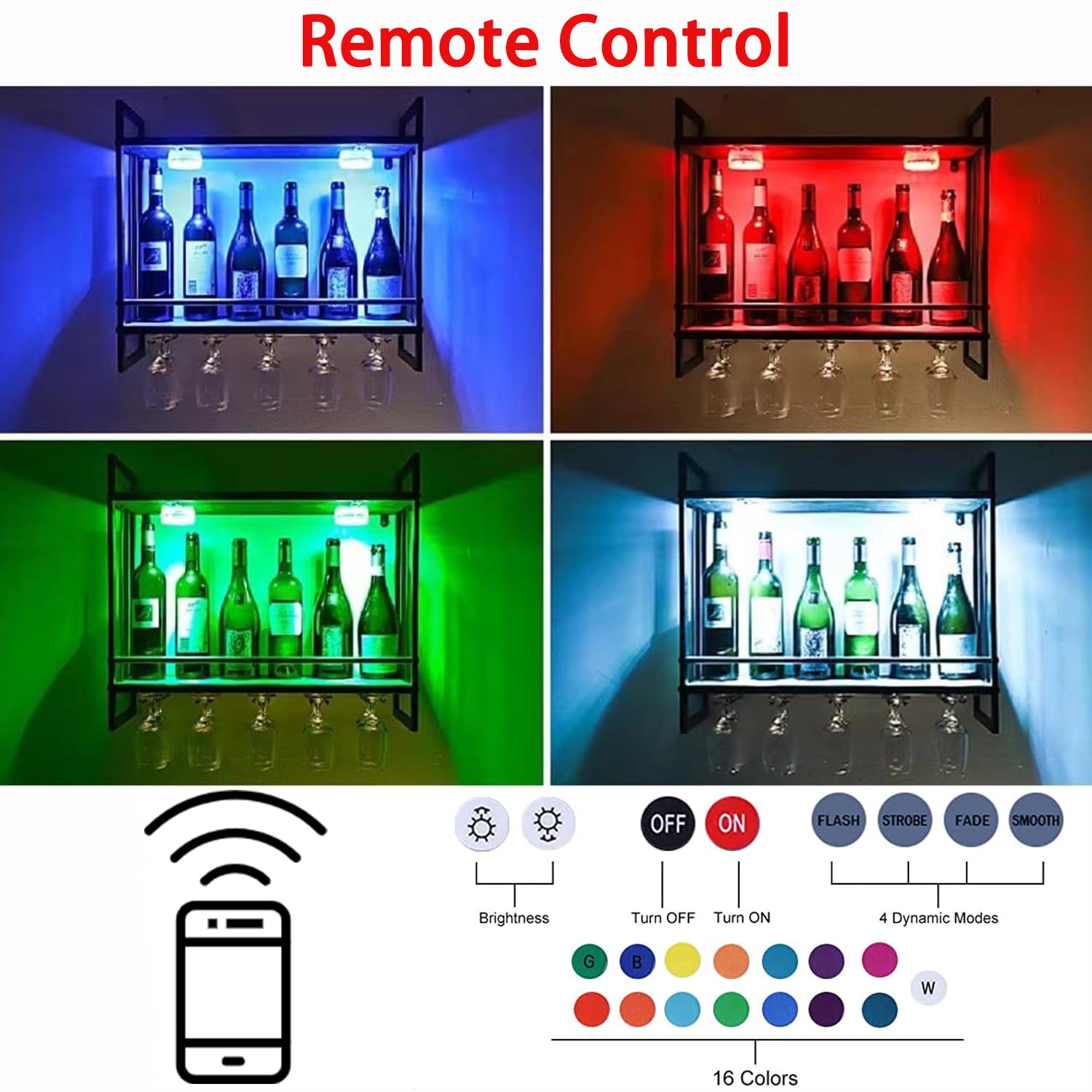 LED Wall Mounted Wine Rack with RGB Lighting