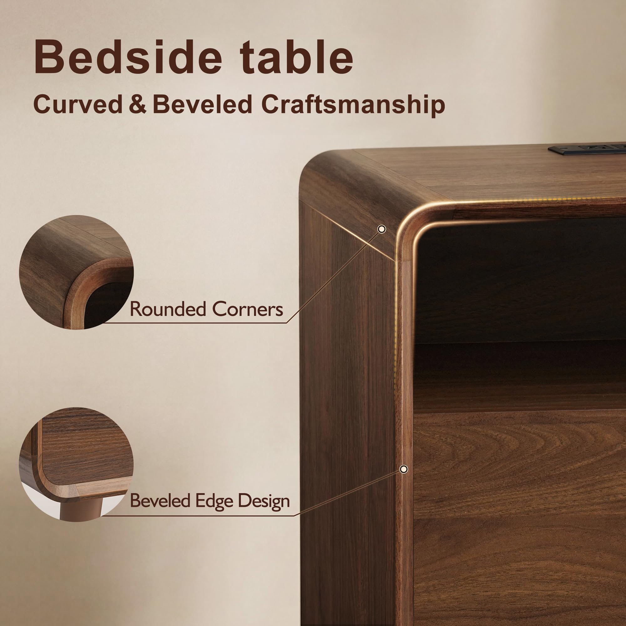 Nasonet Dresser and Nightstand Sets 3 Piece, 6 Drawer Dresser for Bedroom and Nightstands Set of 2, Wood Chest of Drawers Night Stand Mid Century Modern Bedroom Furniture Set, Walnut