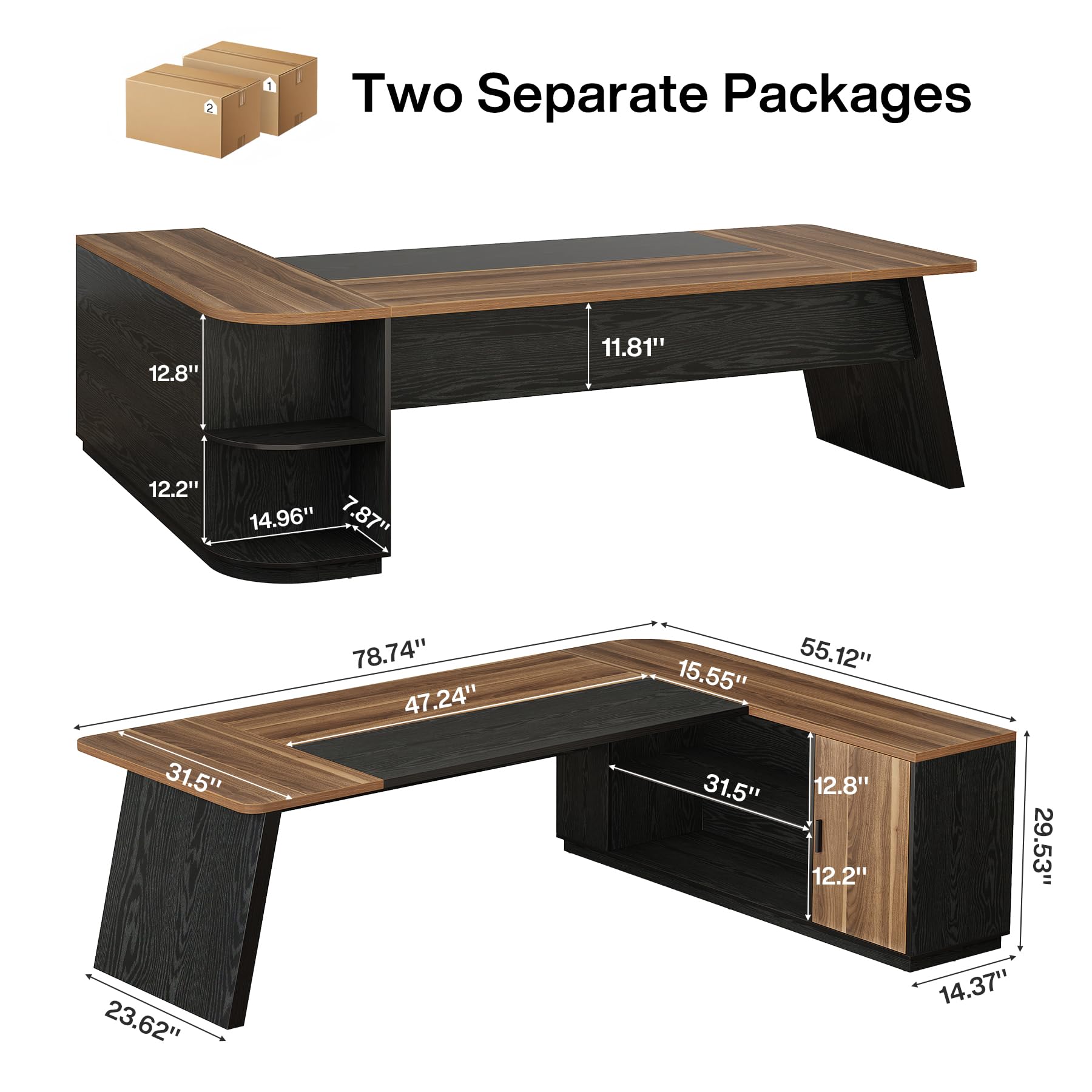 79-Inch L-Shaped Executive Desk with Storage Cabinet