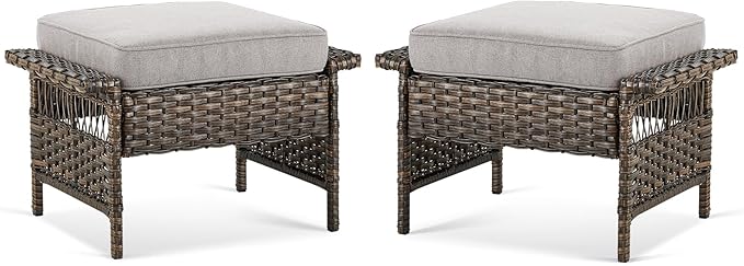 Outdoor Wicker Ottoman Set with Cushions