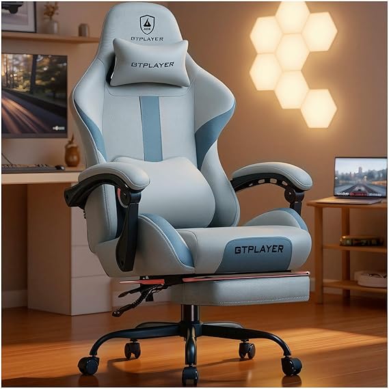 Gaming Chair with Footrest and Pocket Spring Cushion