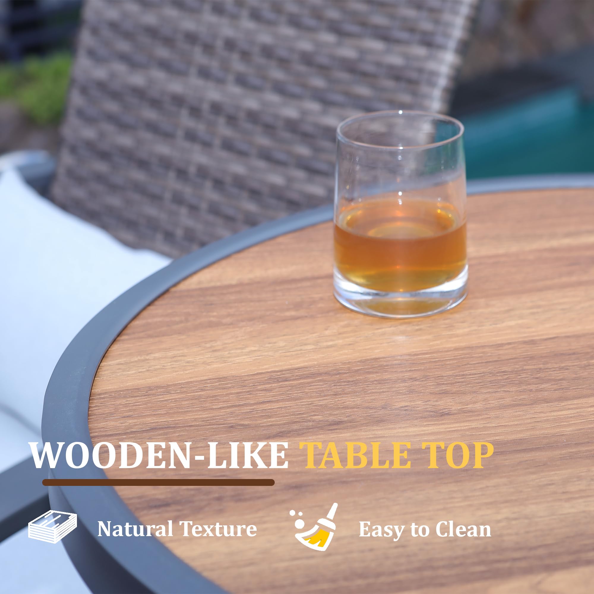Round Bar Height Patio Table with Wood-Like Top