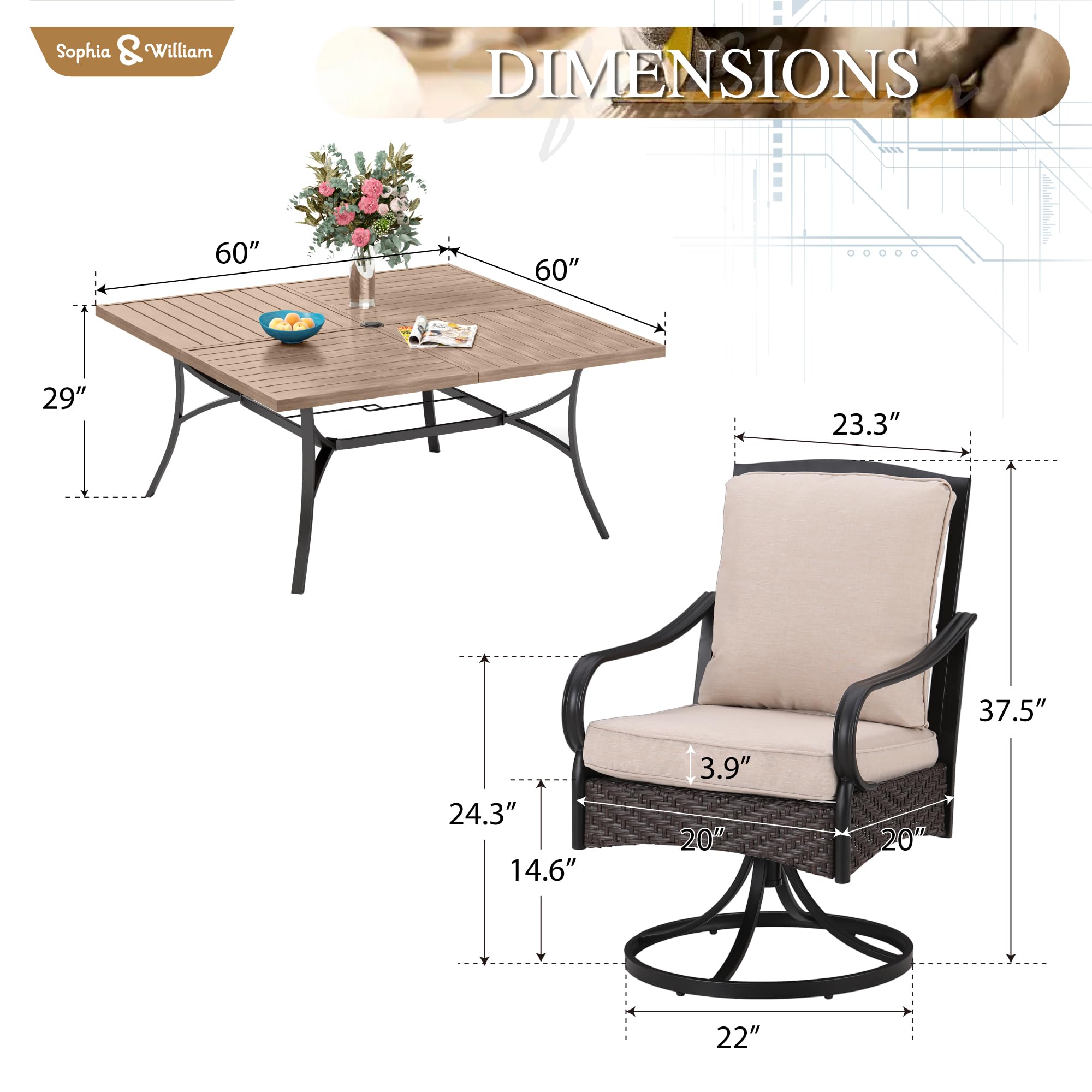 8-Piece Metal Outdoor Dining Set with Swivel Chairs
