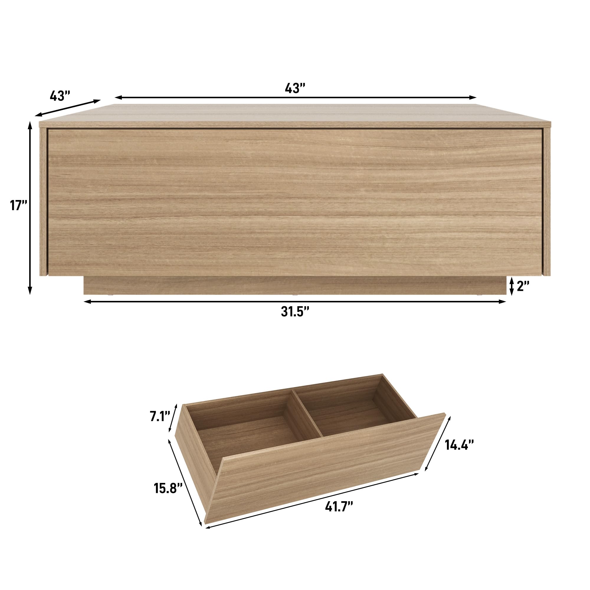 Square Coffee Table with Storage and 2 Drawers