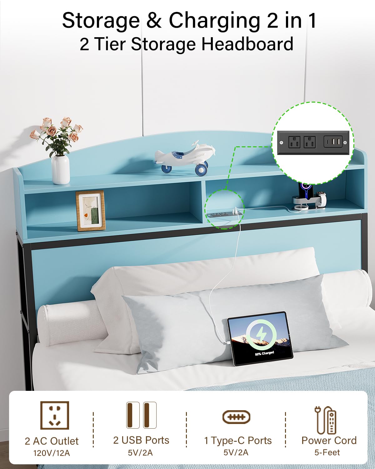 Twin Bed Frame with Storage and Charging Station