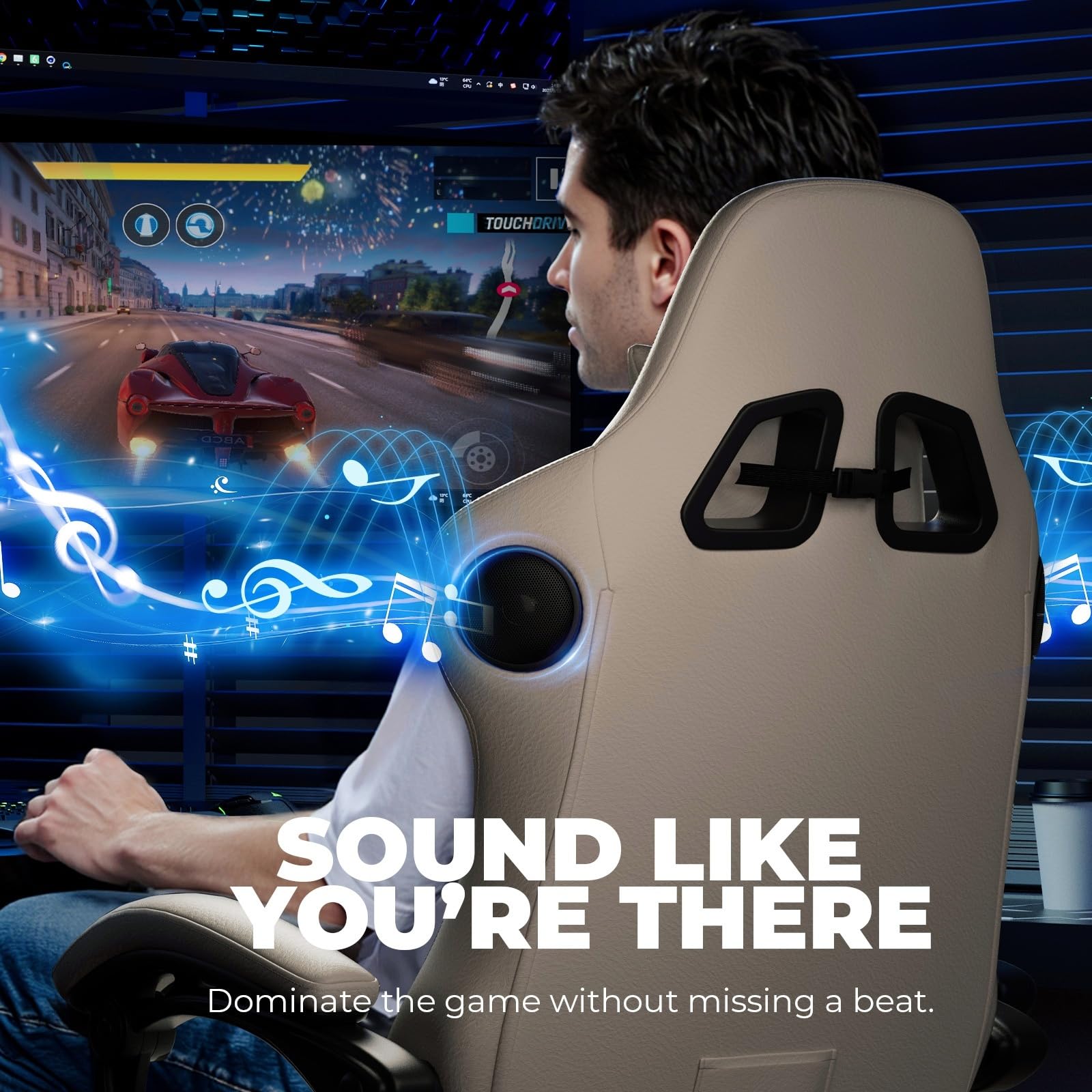 Music Gaming Chair with Built-in Speakers and Bluetooth