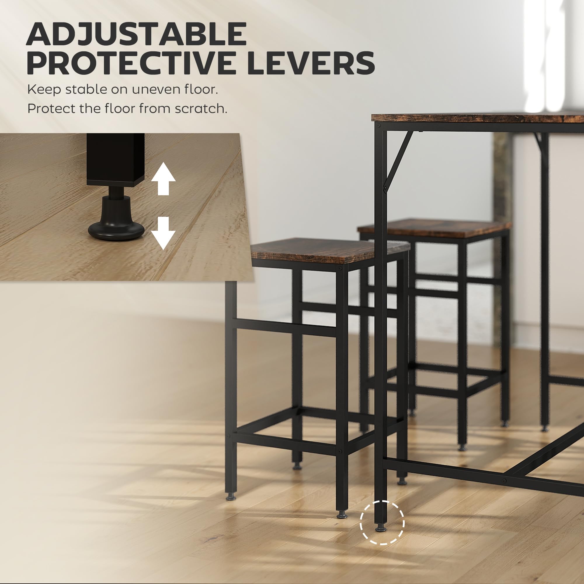 5-Piece Industrial Bar Table Set with Stools