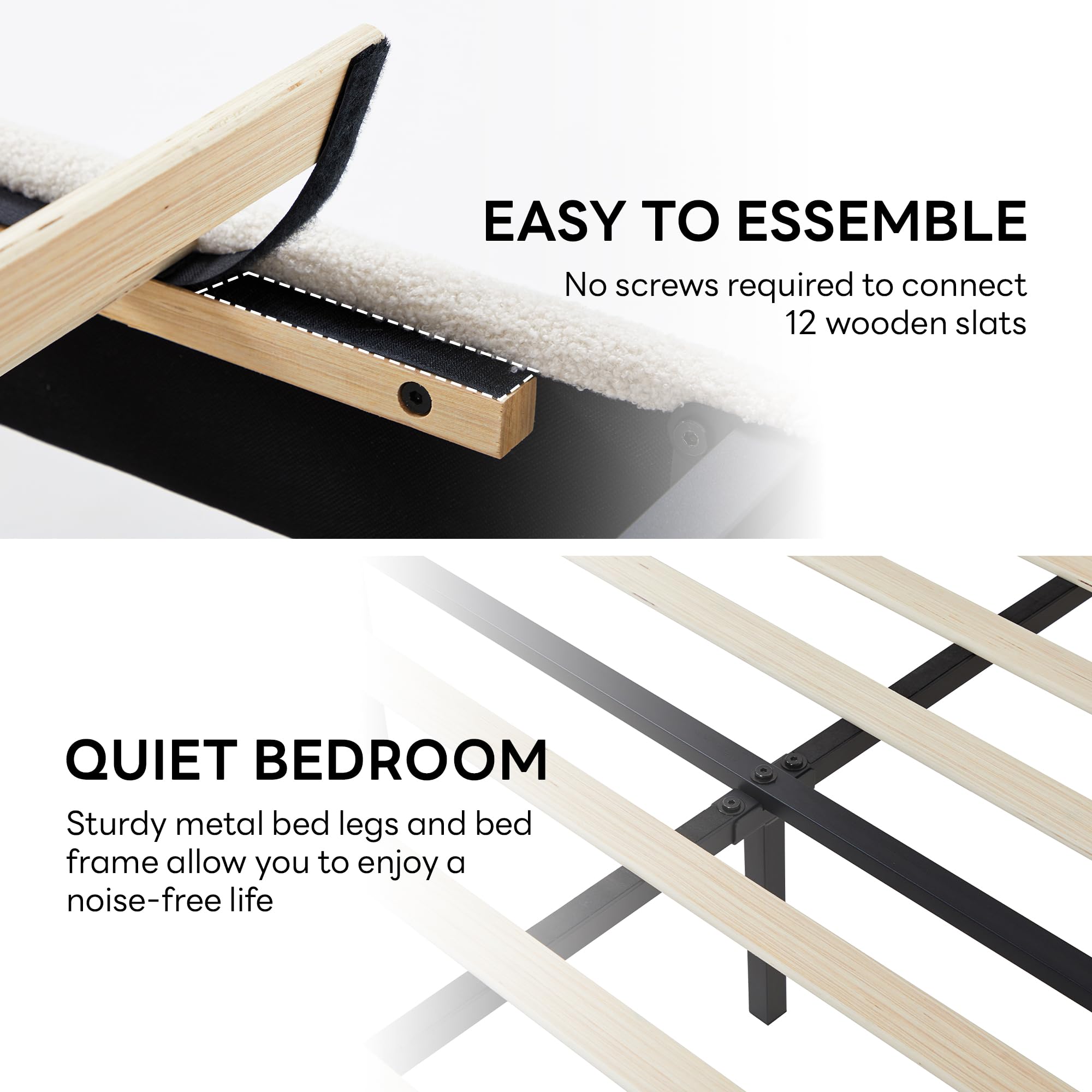 Queen Upholstered Bed Frame with USB Ports